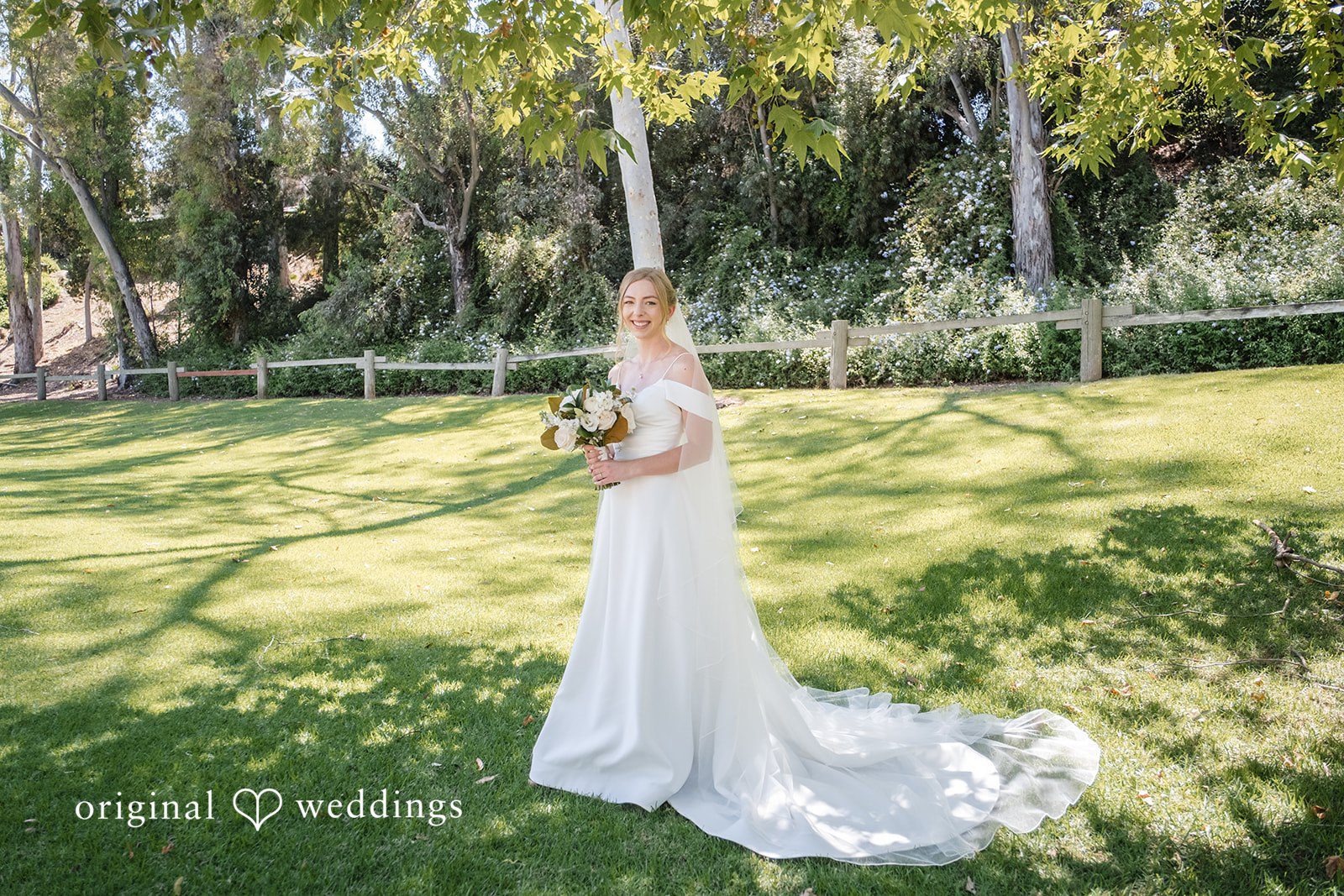 Madeline + Brady Bride holding her bouquet at Fullerton Community Center