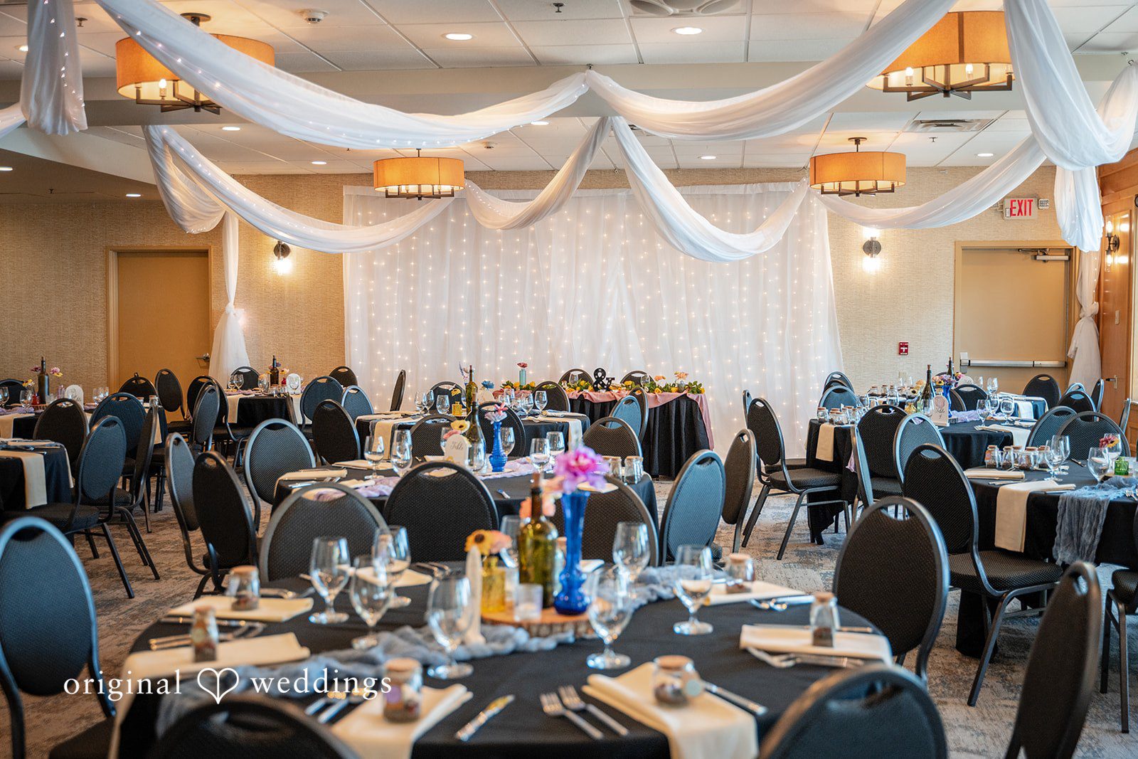 Nina + Steven Wedding tables set up at Grand Superior Lodge