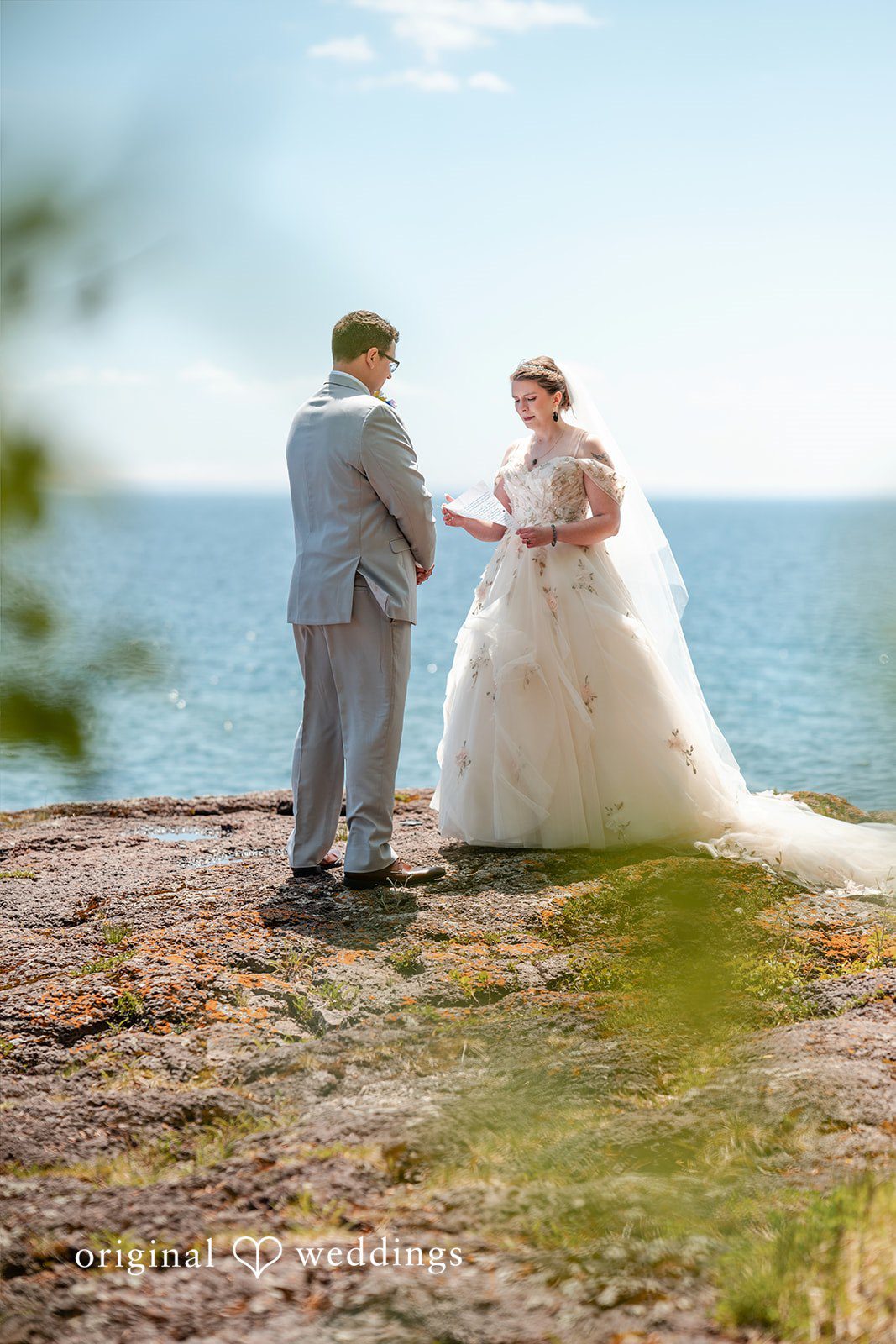 Nina + Steven Bride reading her vows to the groom at Grand Superior Lodge