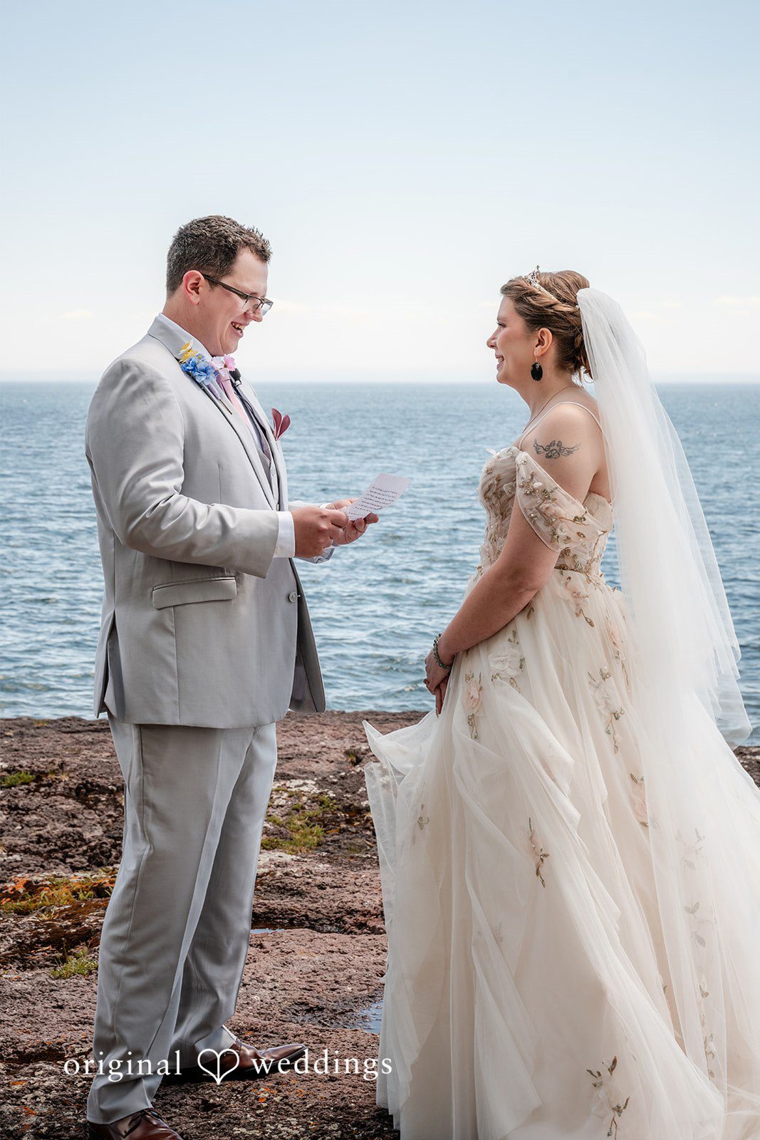 Nina + Steven Groom reading his vows to the bride at Grand Superior Lodge