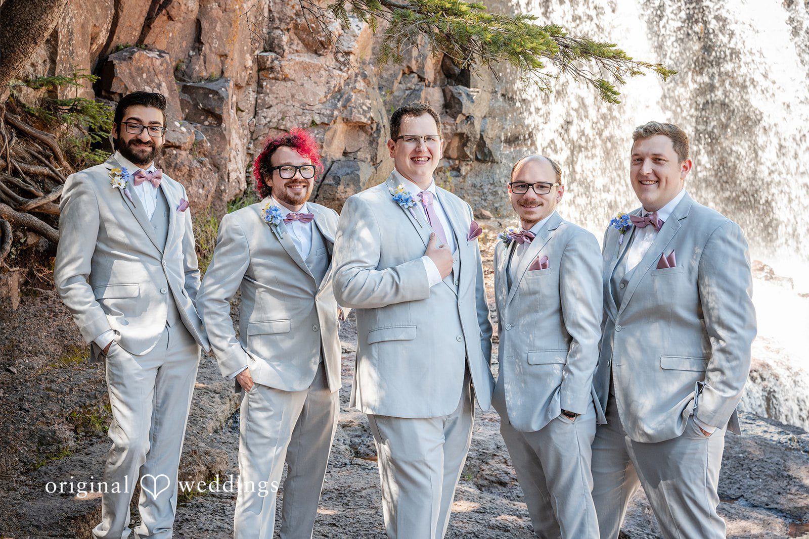 Nina + Steven Group picture of groom with groomsmen at Grand Superior Lodge