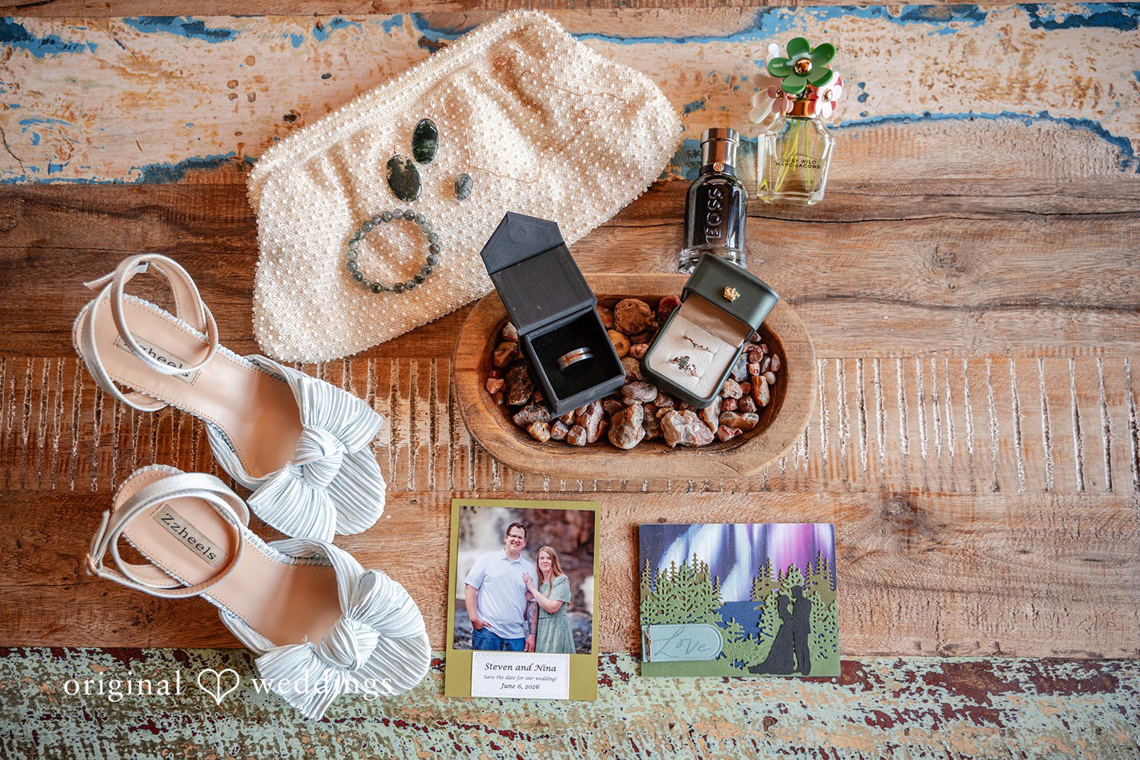 Nina + Steven Detailed picture of bridal accessories for wedding at Grand Superior Lodge