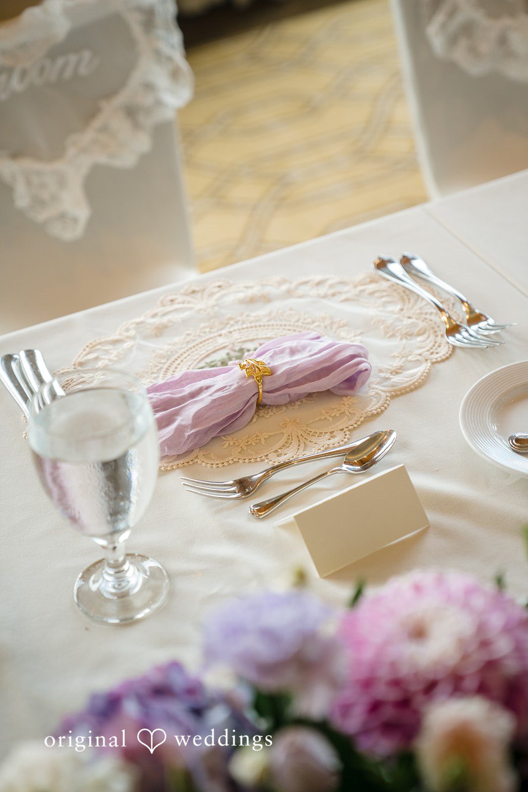 Janelle + Yaser Close up of wedding table decoration at Green Hills Country Club