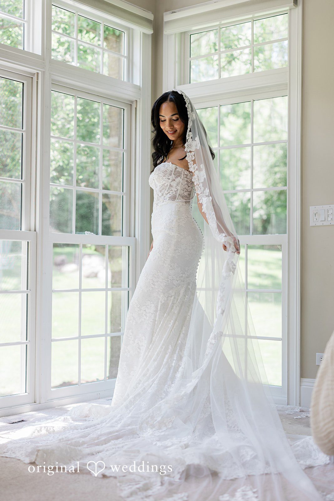 Bride posing naturally for a solo portrait at Chicago Backyard