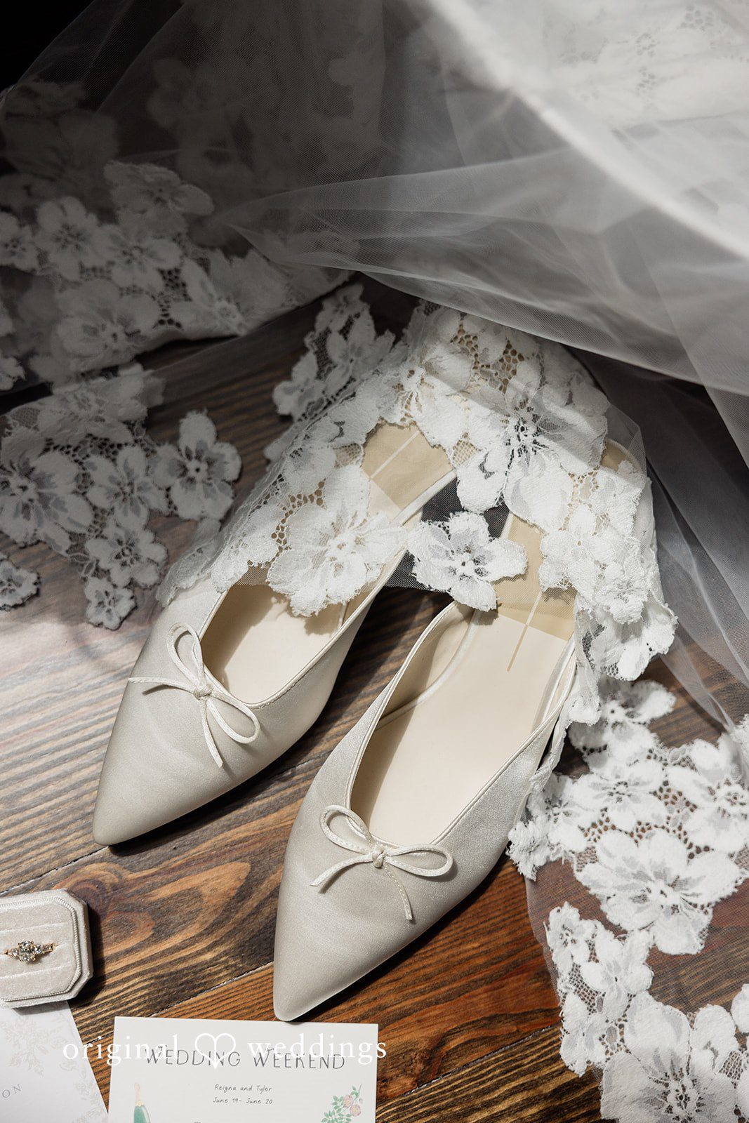 Bride's  wedding shoes displayed at Chicago Backyard
