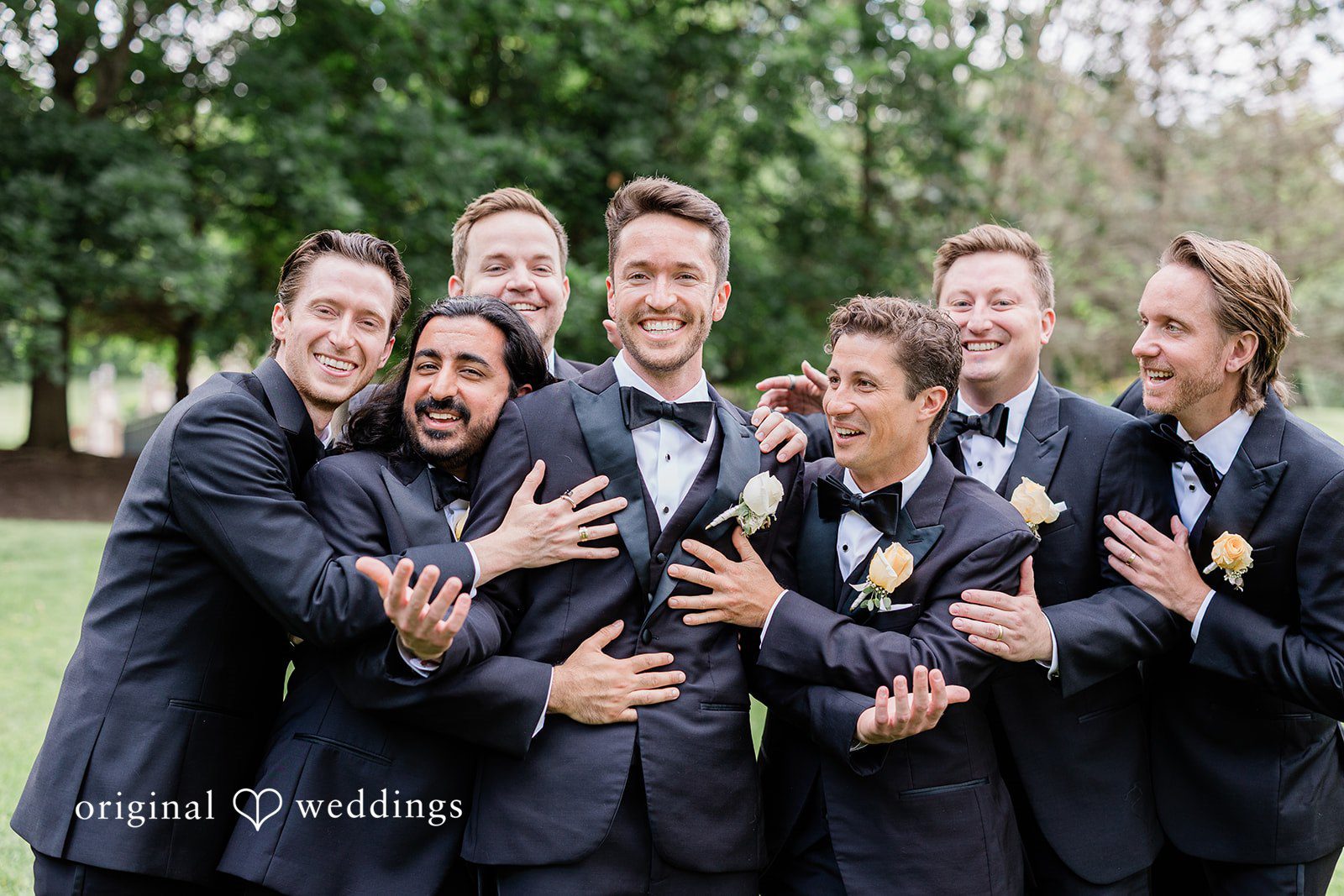 Groom celebrating with his groomsmen at Chicago Backyard