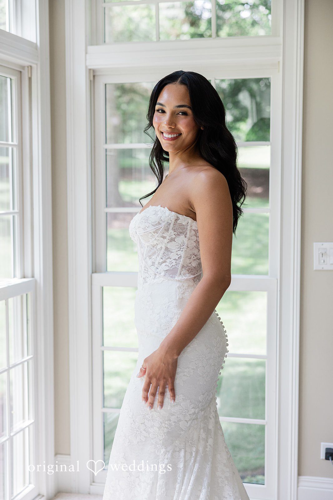 Bride smiling in a solo portrait at Chicago Backyard