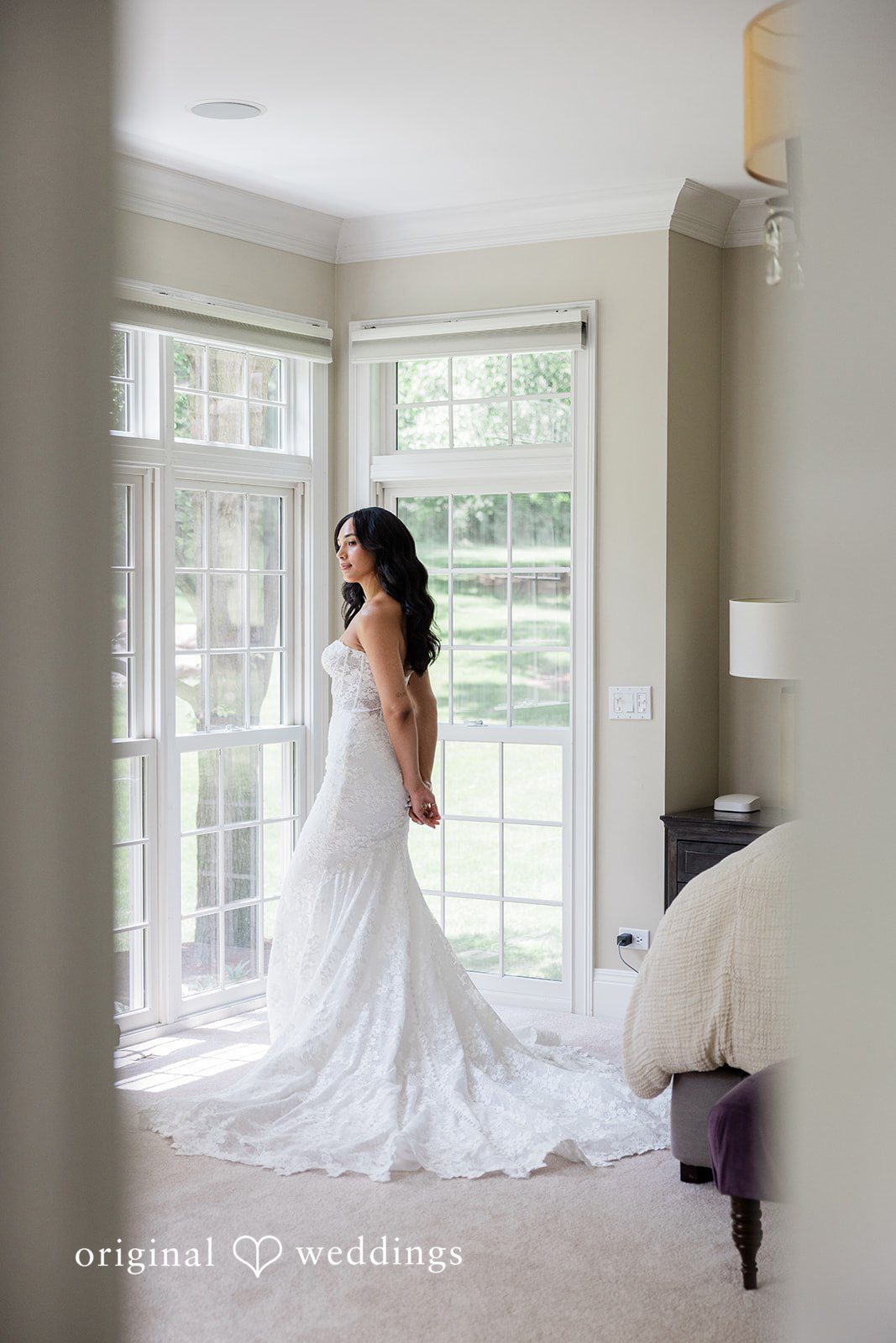Bride posing alone before the ceremony at Chicago Backyard