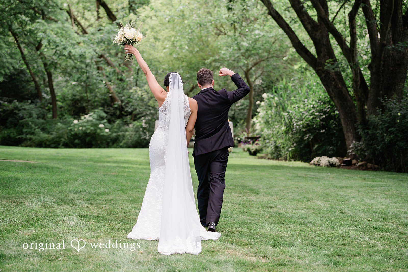 Couple back pose while walking outside at Chicago Backyard