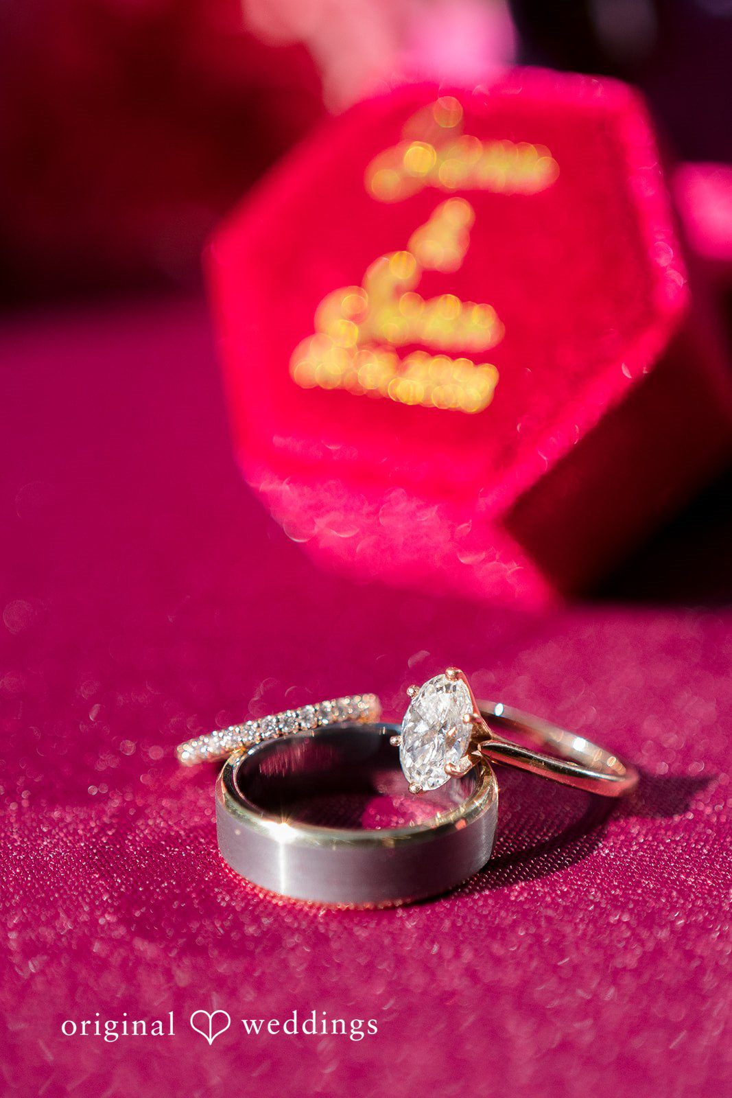 Wedding rings close-up at Lytle House