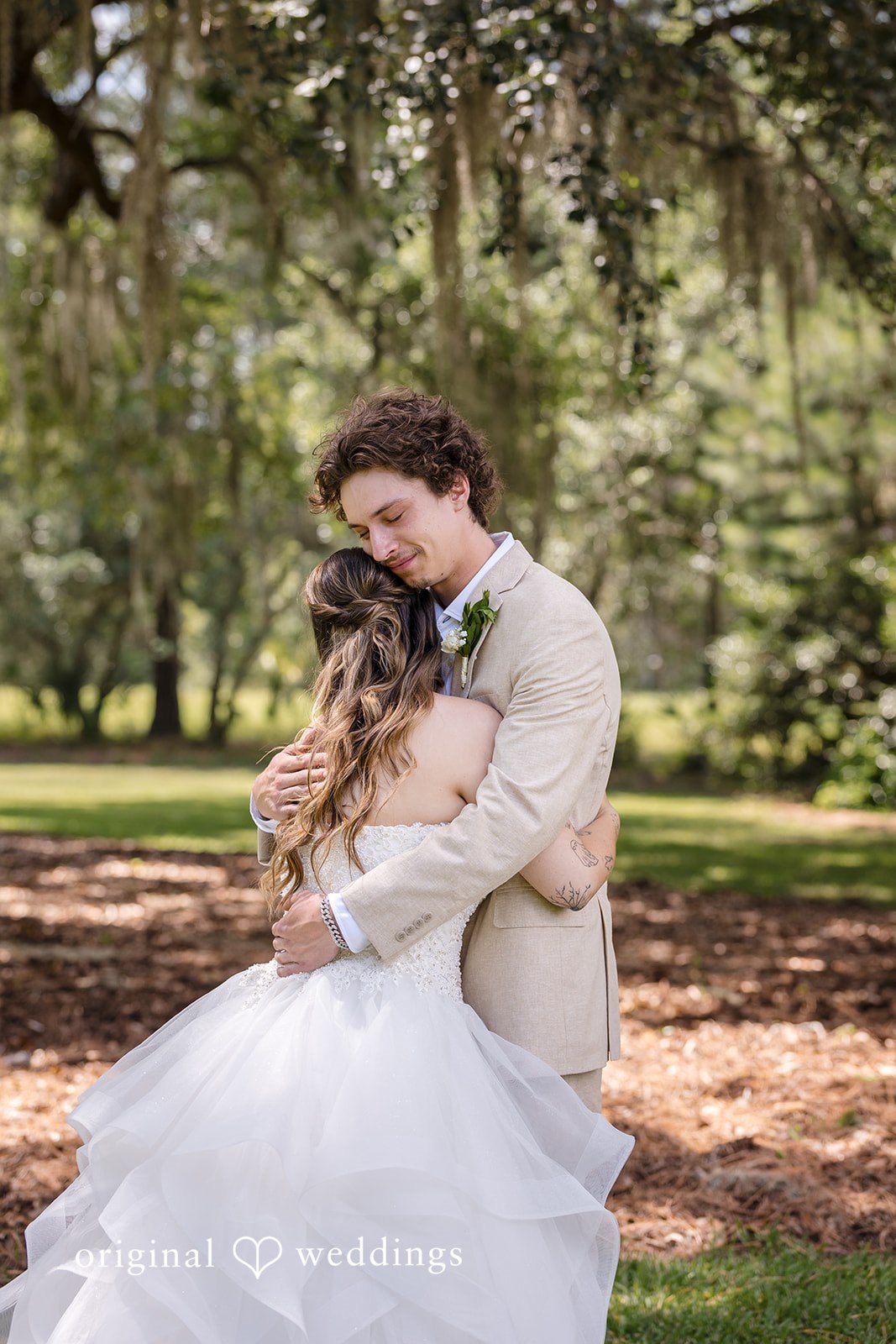 Madison + Aiden Bride and groom sharing a quiet moment after the ceremony