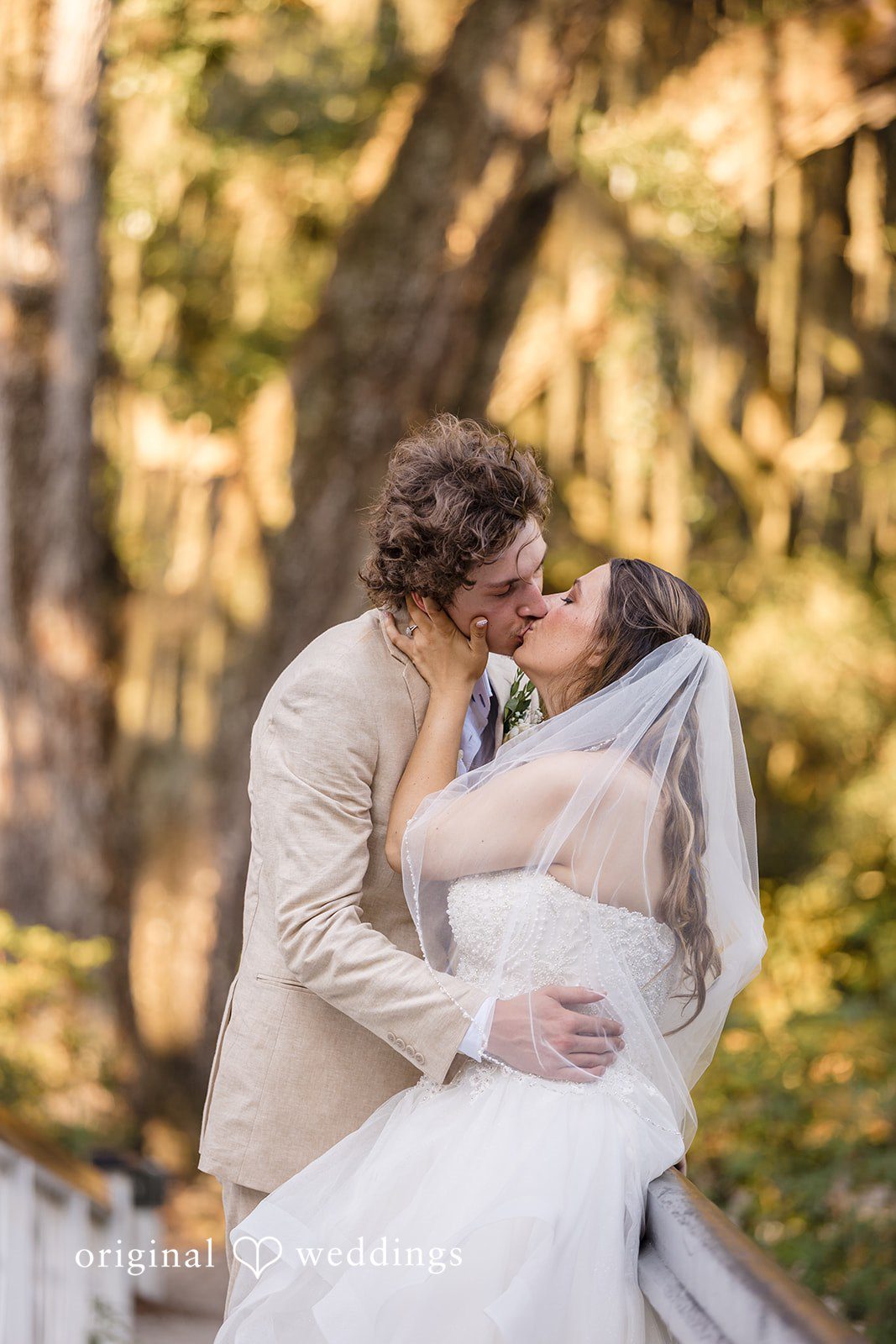 Madison + Aiden Romantic close-up portrait of newlyweds during golden hour at Magnolia Plantation and Gardens.