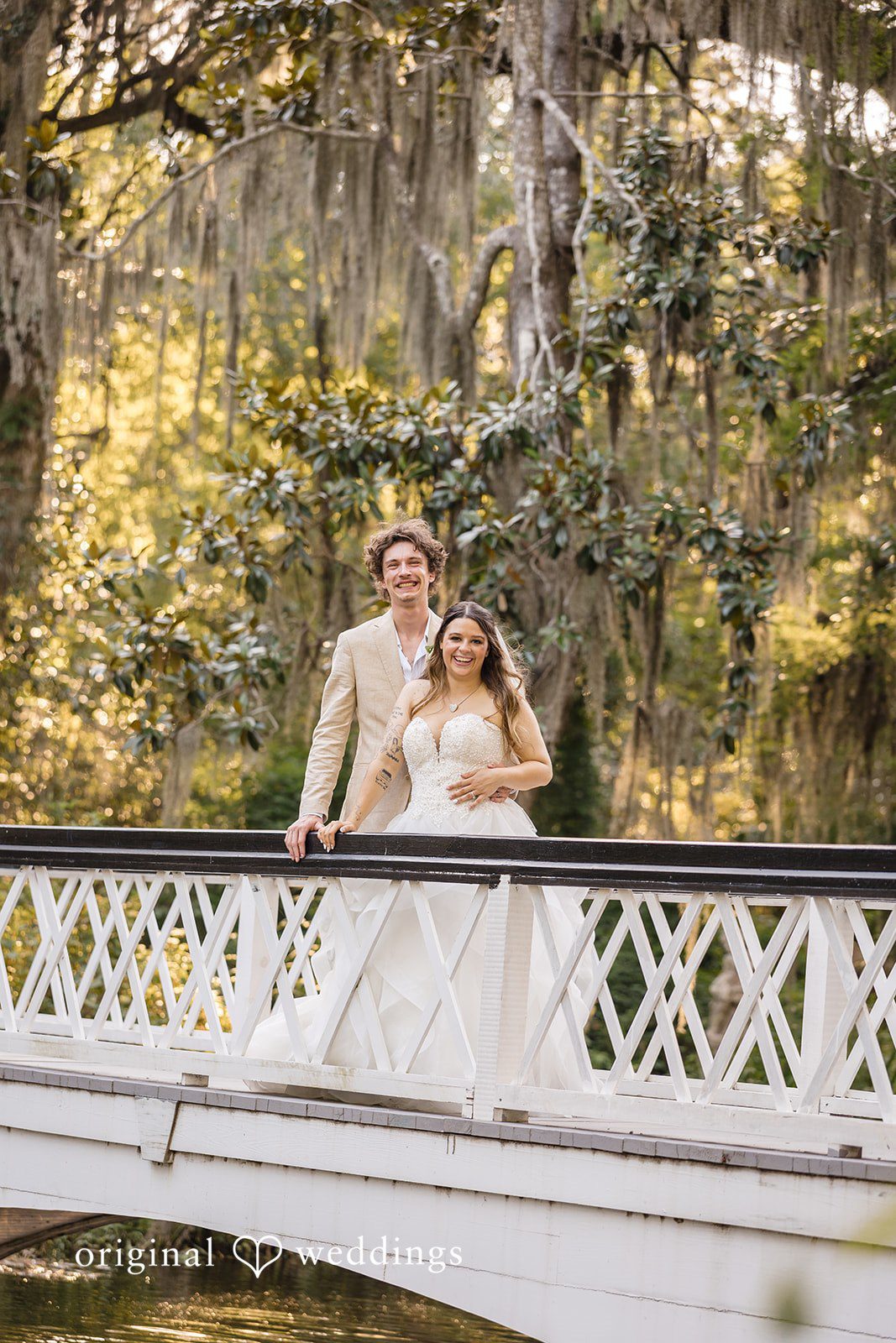 Madison + Aiden Bridge Wedding Portrait Beneath Spanish Moss at Magnolia Plantation and Gardens
