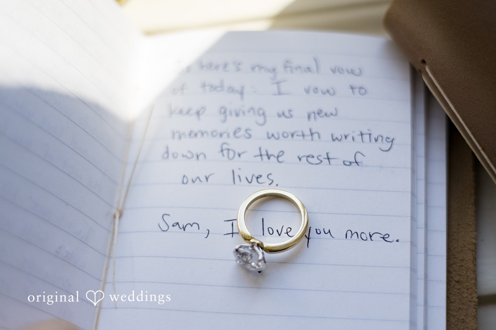 Close-up of the Wedding Ring on a Personalized Vow Book at Memorial Union
