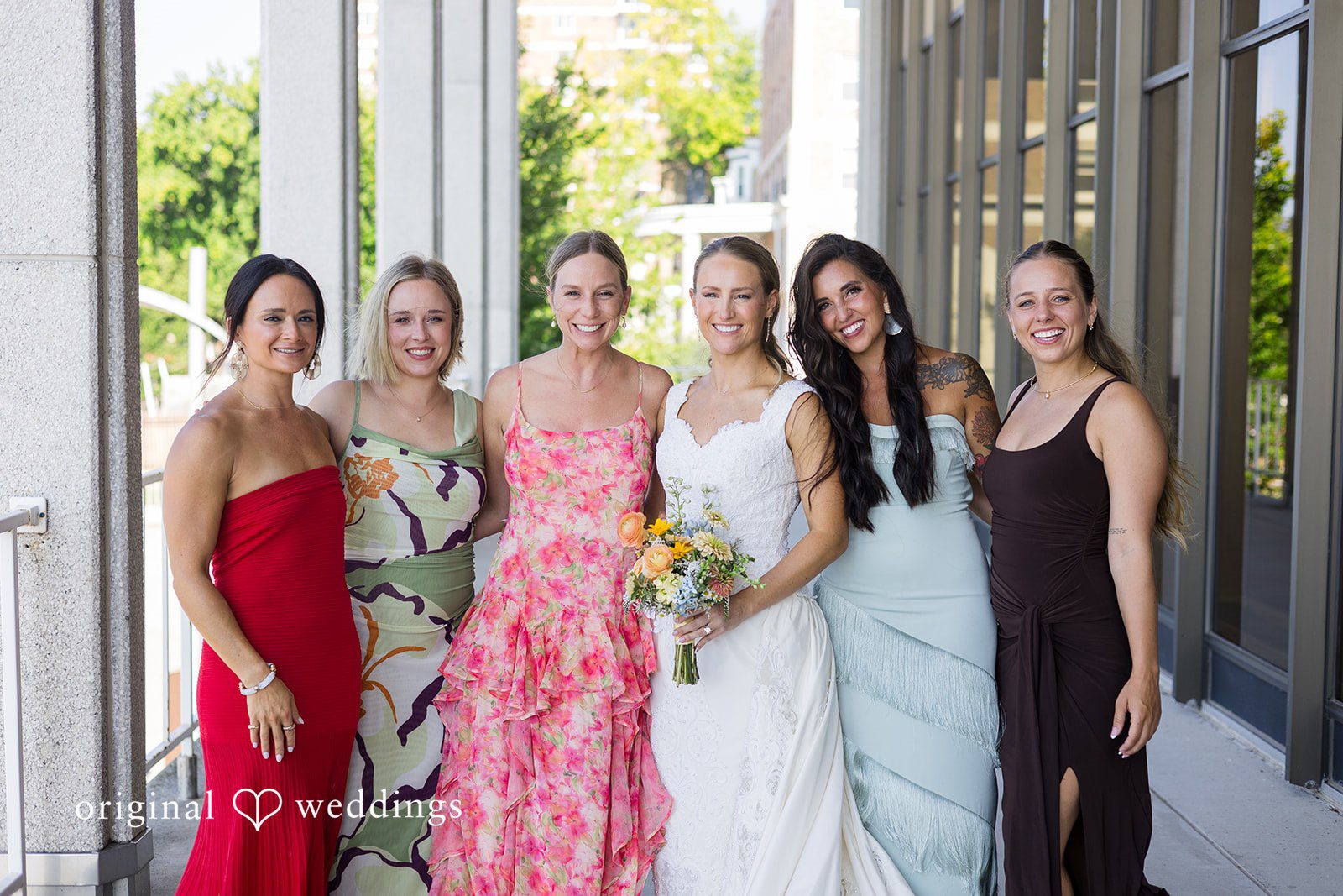 Bride Posing with the Bridesmaids Before the Ceremony at Memorial Union