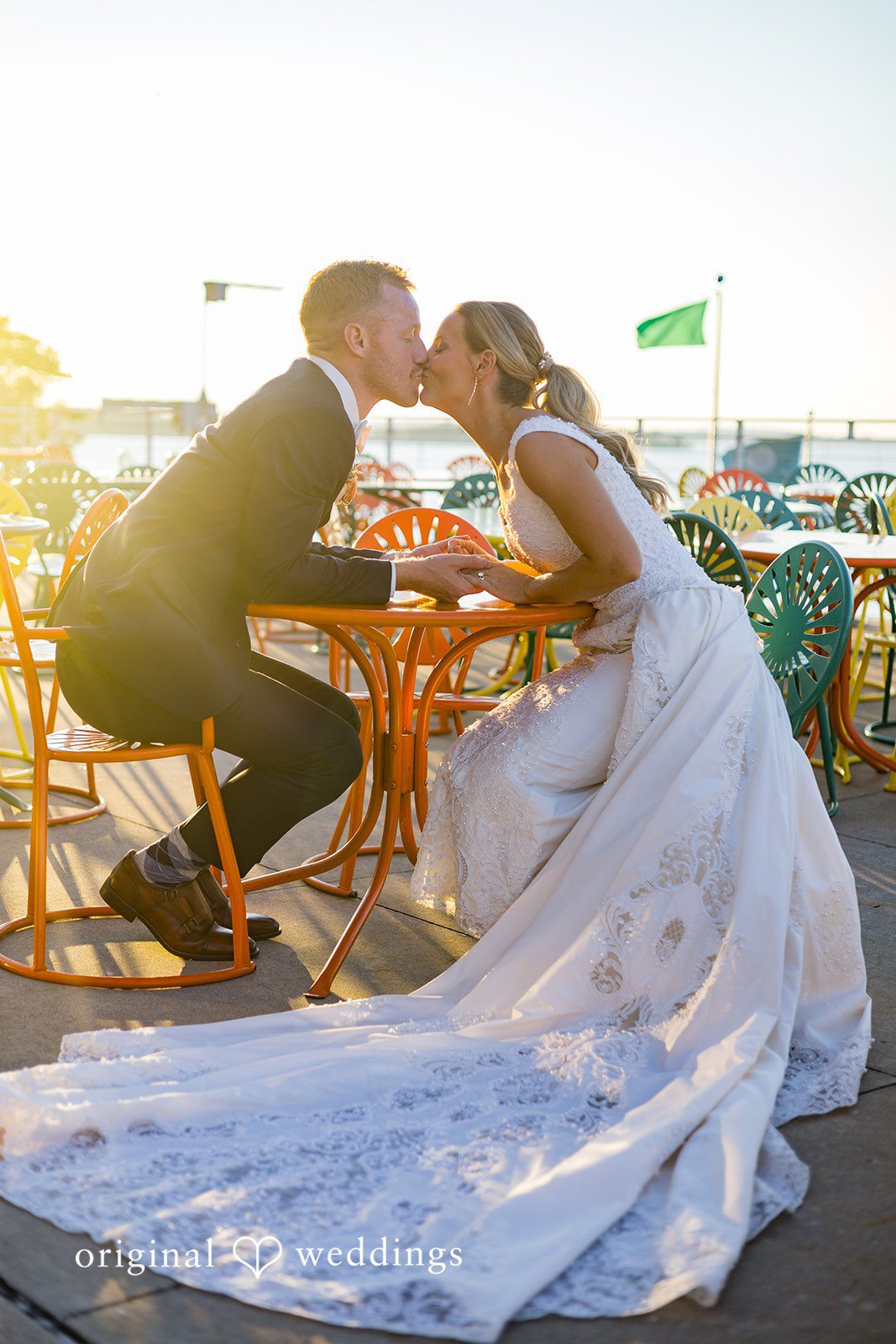 Bride and Groom Sharing a Romantic Kiss at Memorial Union