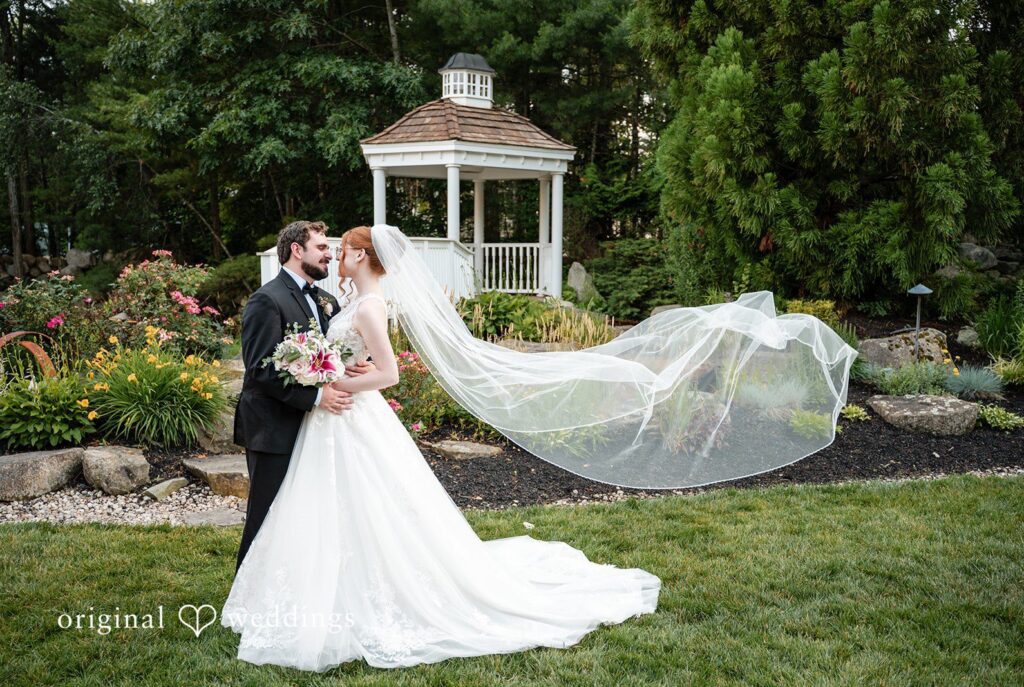 Aislyn + Alex Stunning portrait of couple at Miraval Gardens by Boston Wedding Photographers from Original Weddings.
