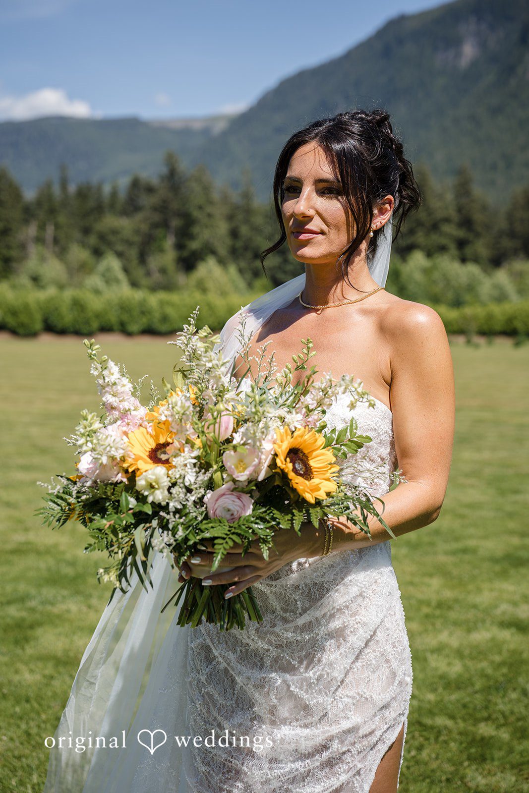 The bride and her huge bouquet