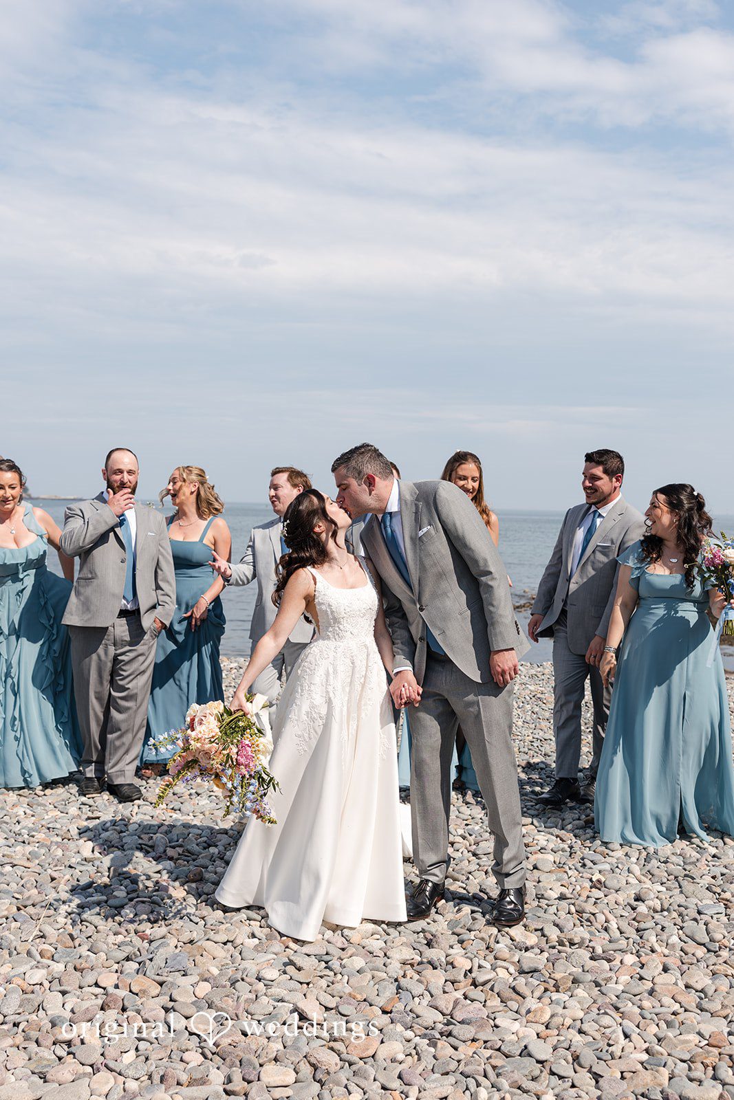 Kerri + David Bride and groom sharing a kiss at Oceanview of Nahant