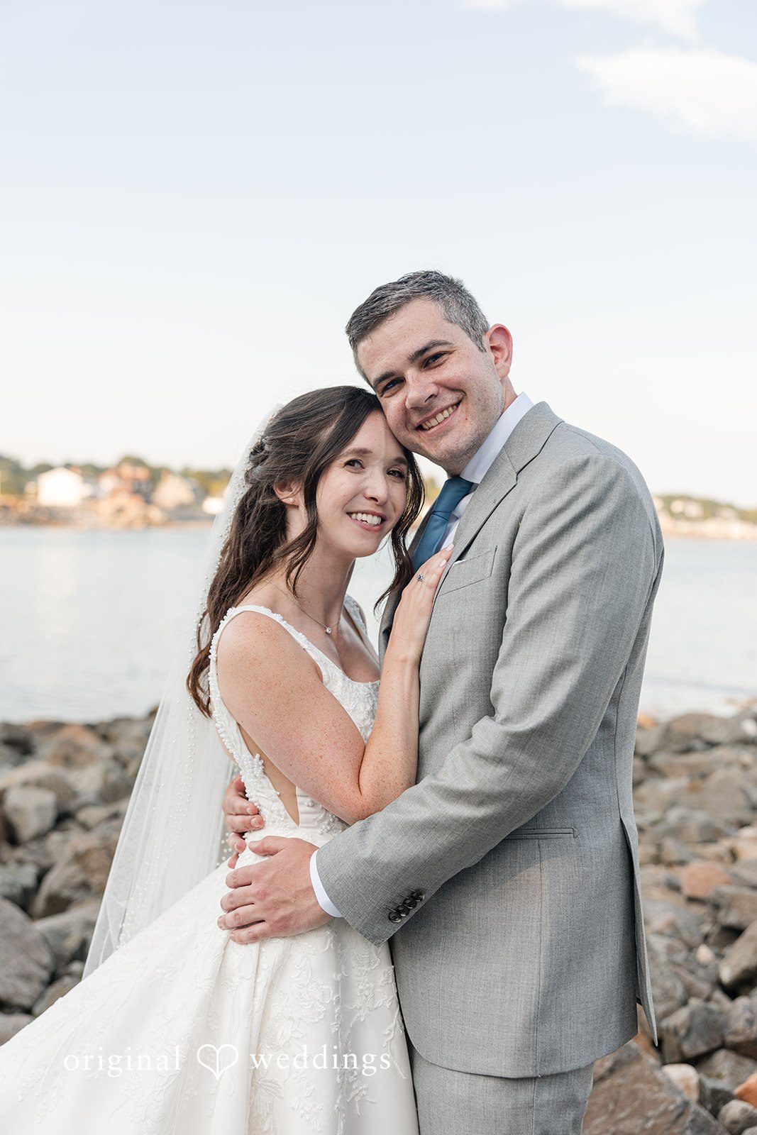 Kerri + David Close-up wedding portrait at Oceanview of Nahant captured by Boston Wedding Photographers from Original Weddings.