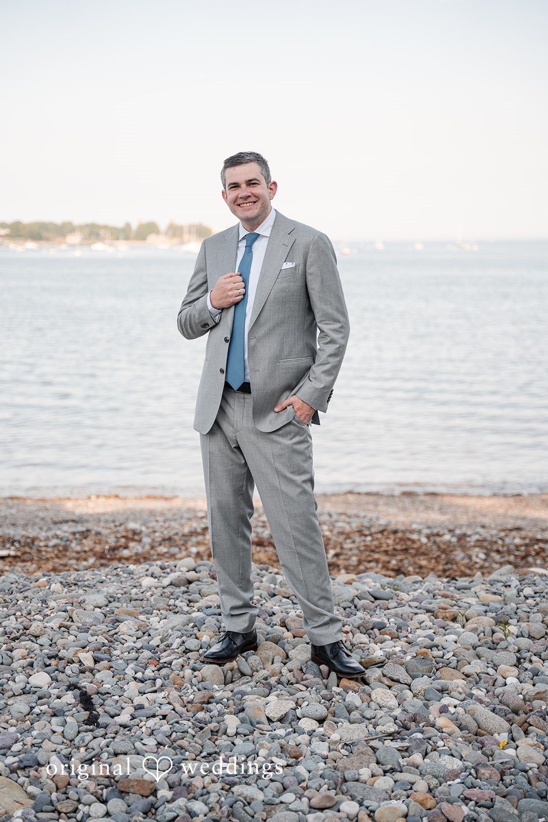 Kerri + David Classic groom portrait at Oceanview of Nahant