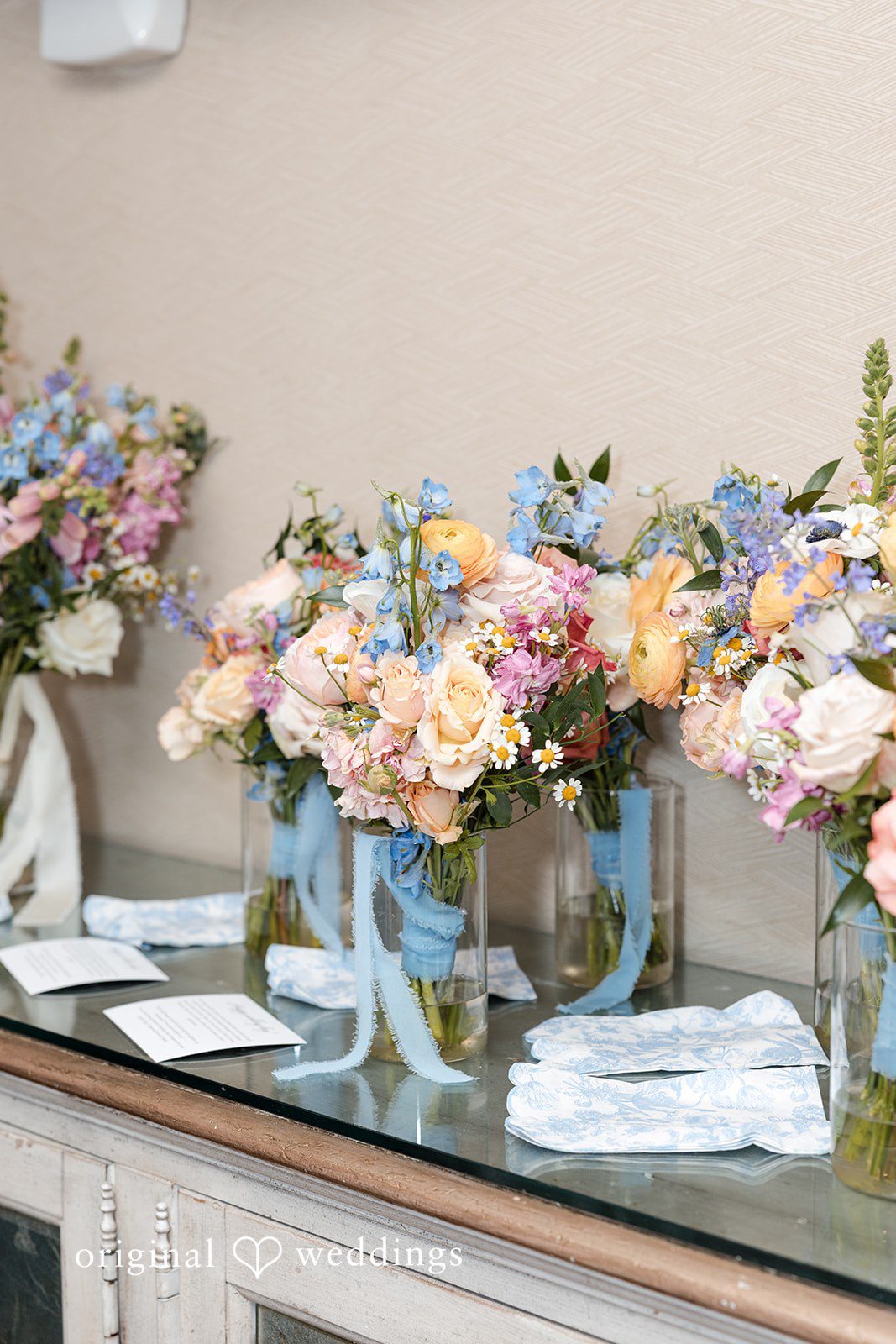 Kerri + David Beautiful wedding floral arrangement with soft pastel blooms