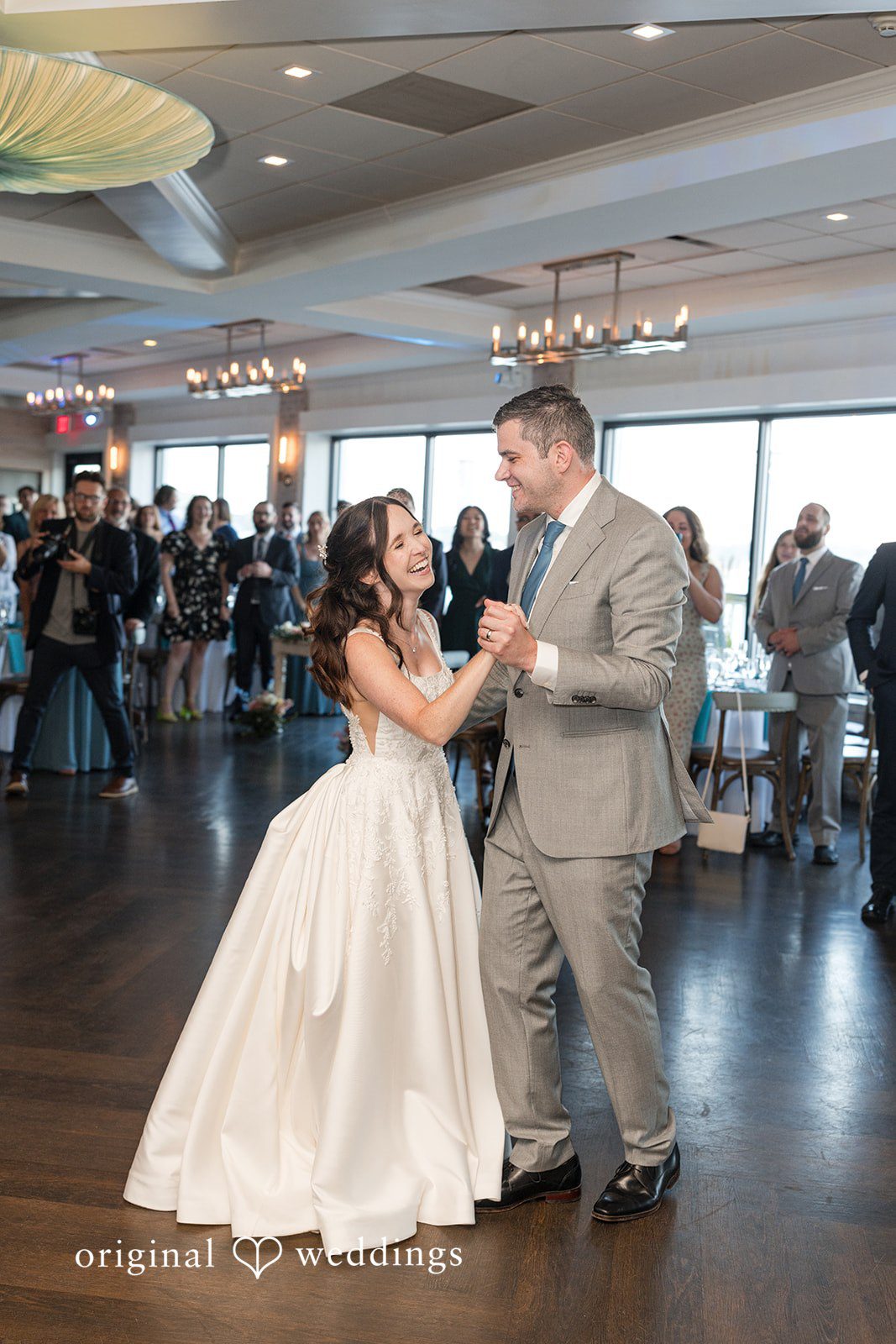 Kerri + David Elegant first dance on the reception floor at Oceanview of Nahant