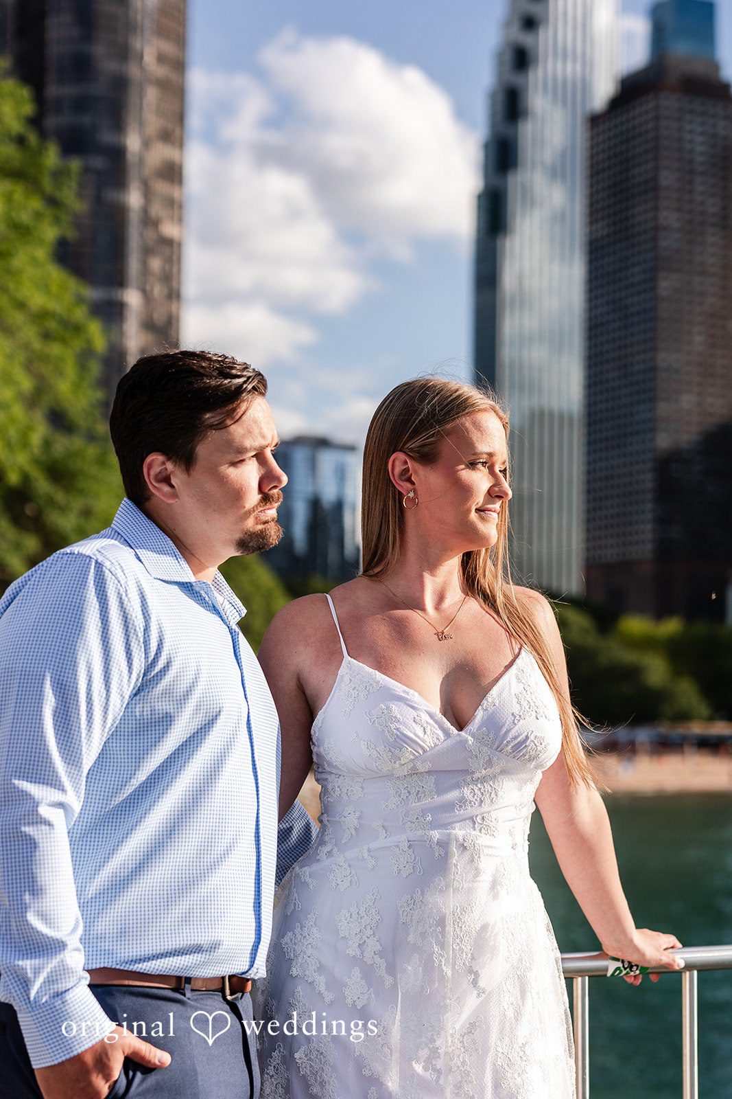 Our Chicago engagement photographers captured a portrait of the couple by the water
