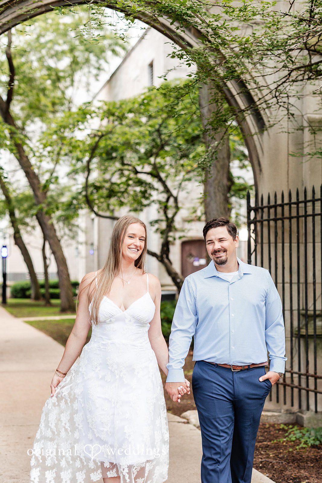 The couple takes a walk
