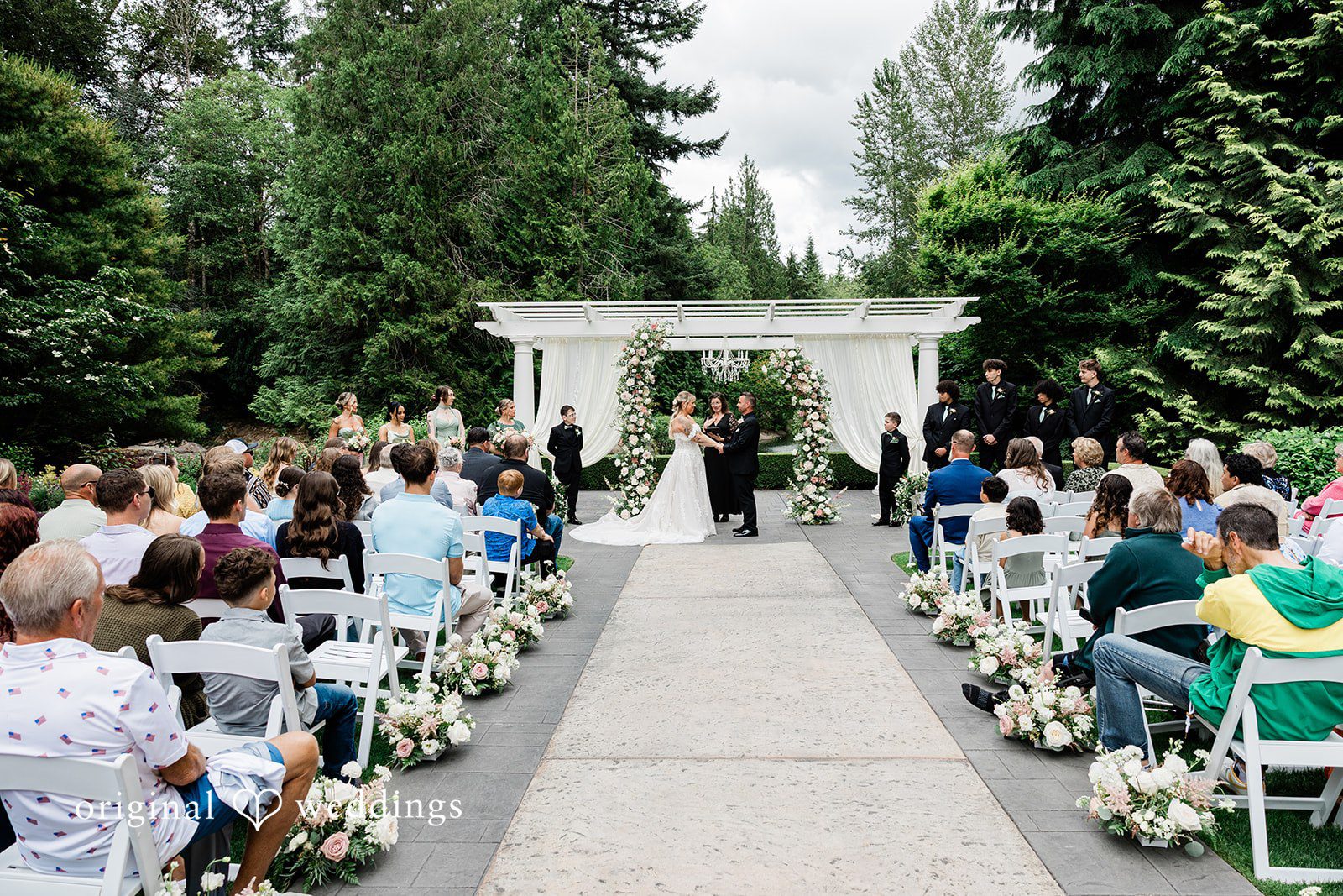AlyssaMay + Benjamin Wide shot of wedding ceremony at Rock Creek Gardens