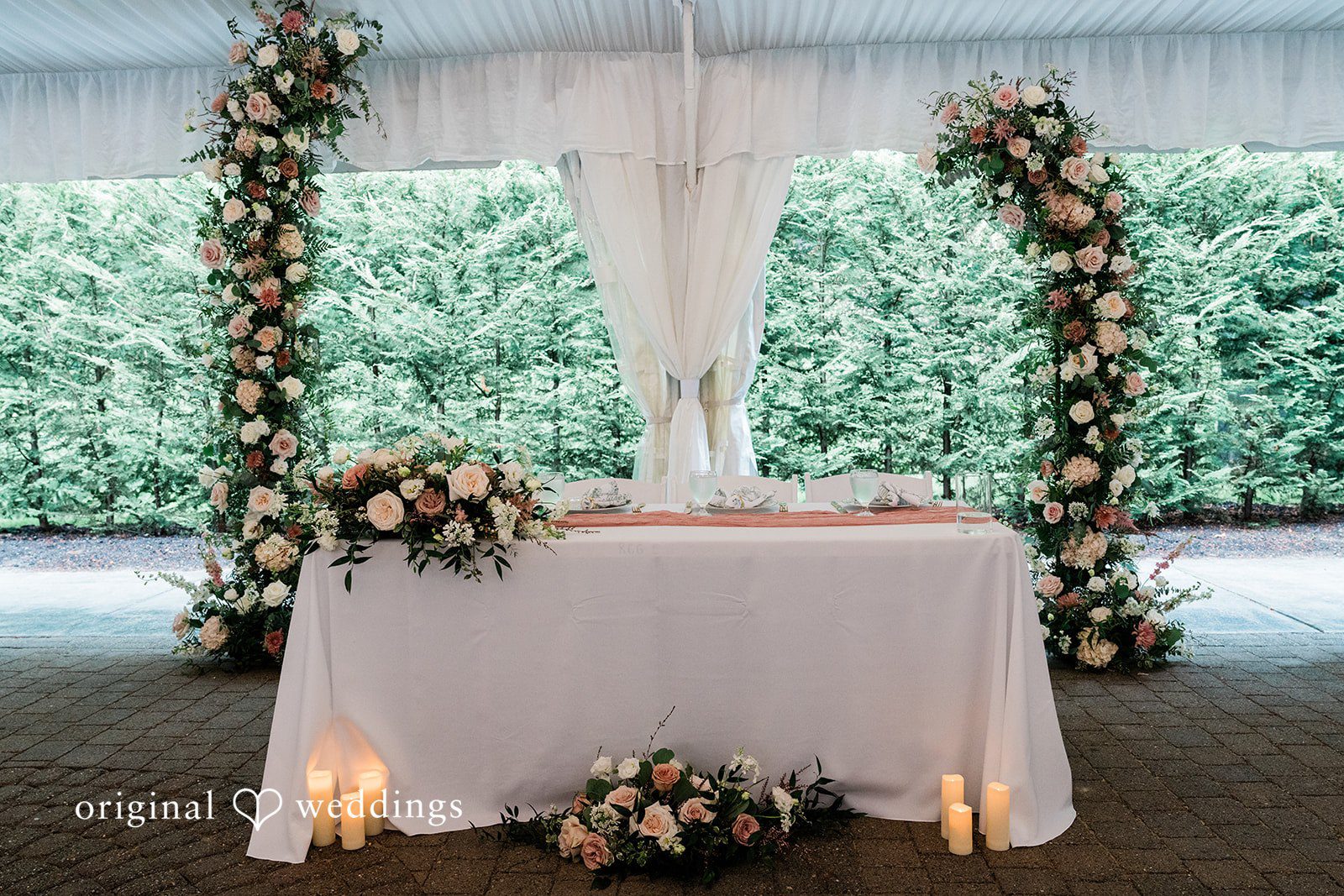 AlyssaMay + Benjamin Elegant wedding reception backdrop at Rock Creek Gardens