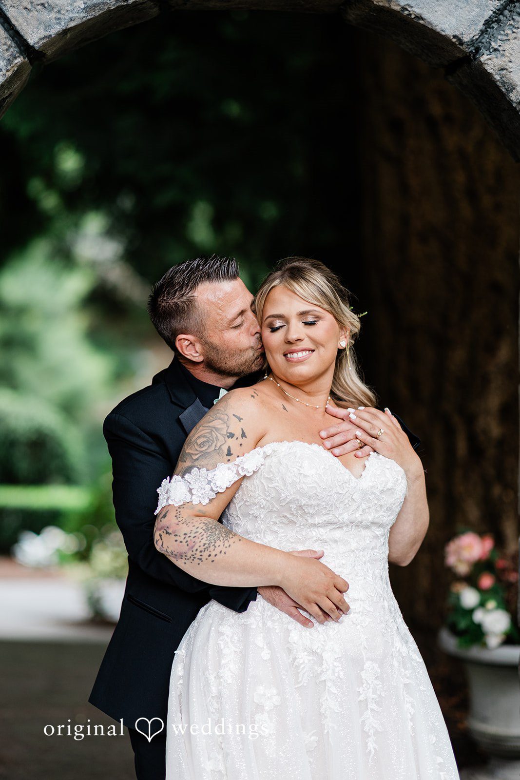 AlyssaMay + Benjamin Bride and groom sharing a romantic and quite moment at Rock Creek Gardens