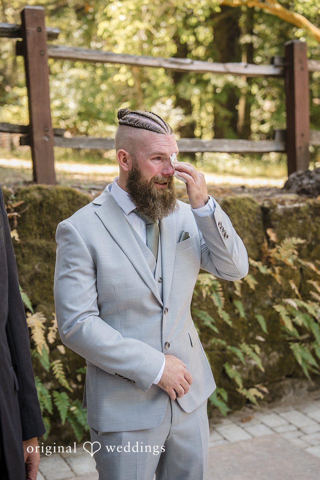 Brittany + Shane Groom getting emotional as the bride enters the ceremony at Sanborn County Park