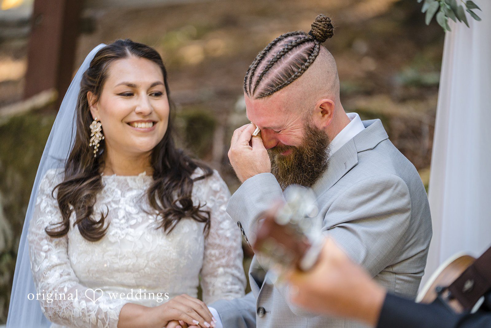 Brittany + Shane Emotional groom during the wedding ceremony at Sanborn County Park