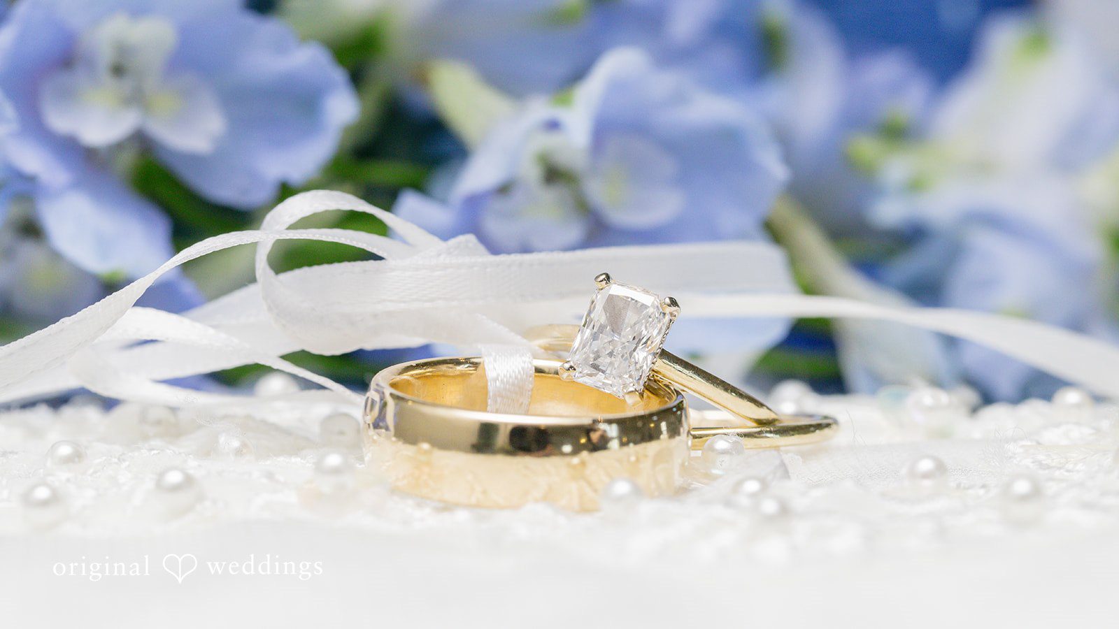 Emily + Ridge Close-up of wedding rings at Spruce Hill.