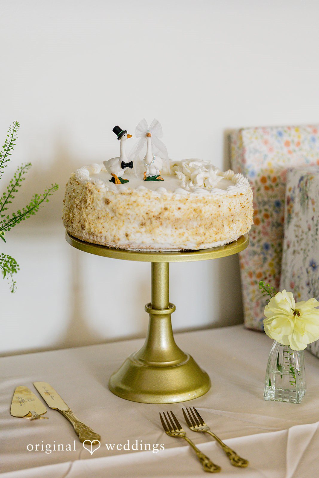 Emily + Ridge Elegant wedding cake on display inside Spruce Hill reception venue