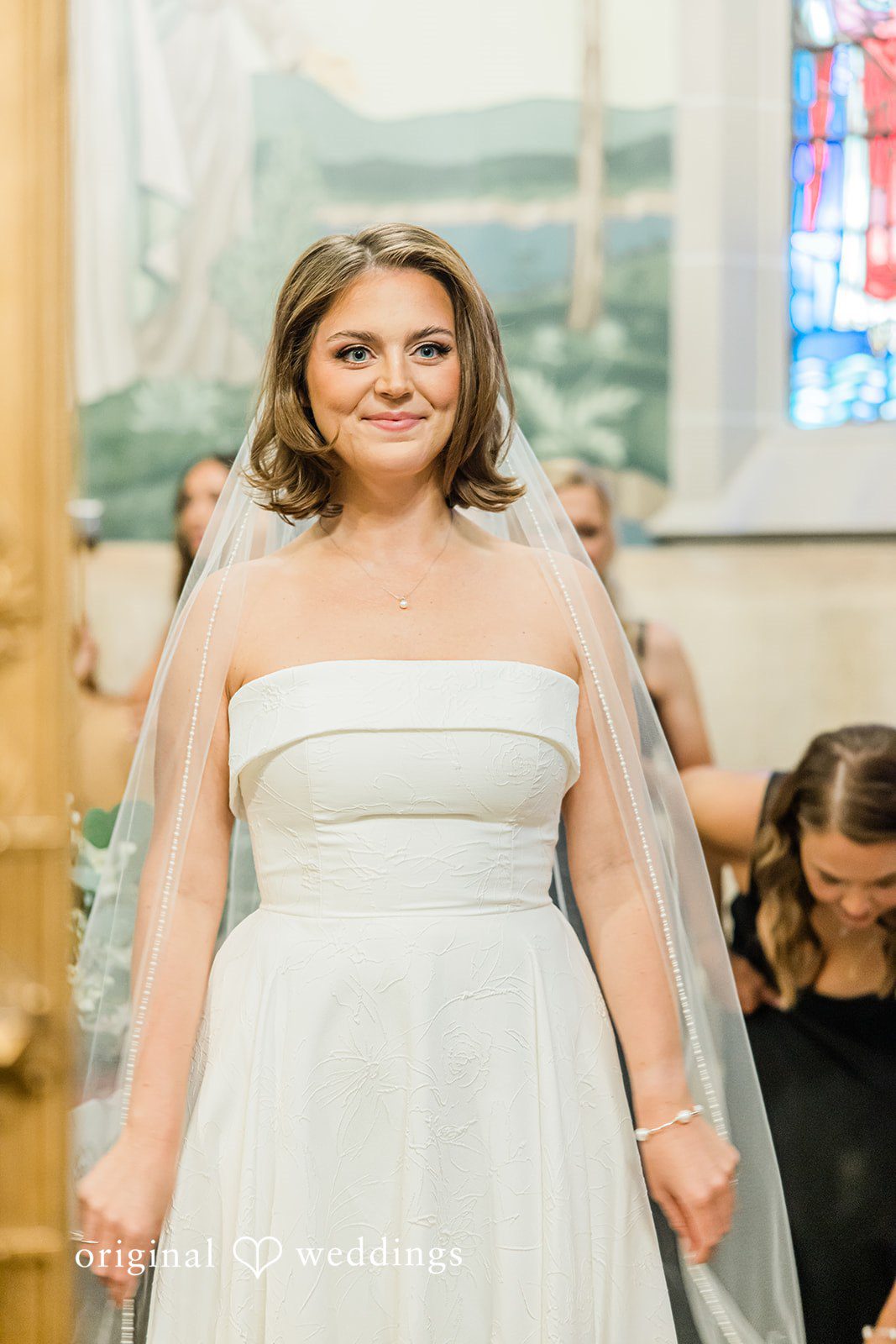 Luke + Madison Elegant bride smiling portrait at St. Clair Ballroom.