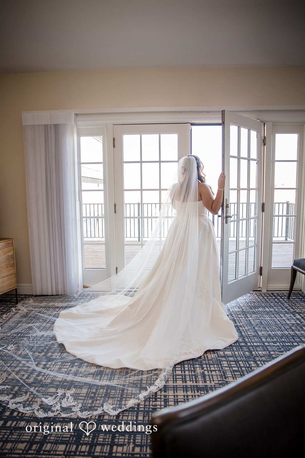 James + Nora Bridal gown back portrait at St. Clair Inn