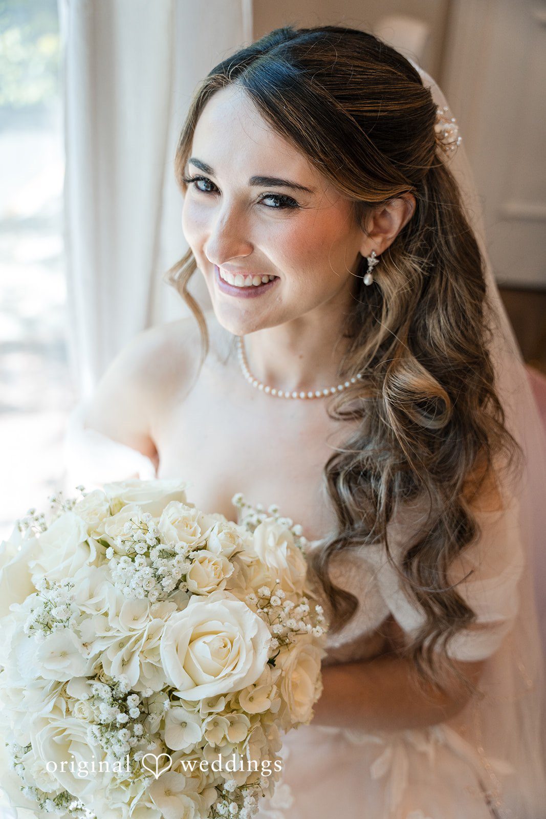 Classic bridal portrait showcasing timeless wedding fashion and floral décor.
