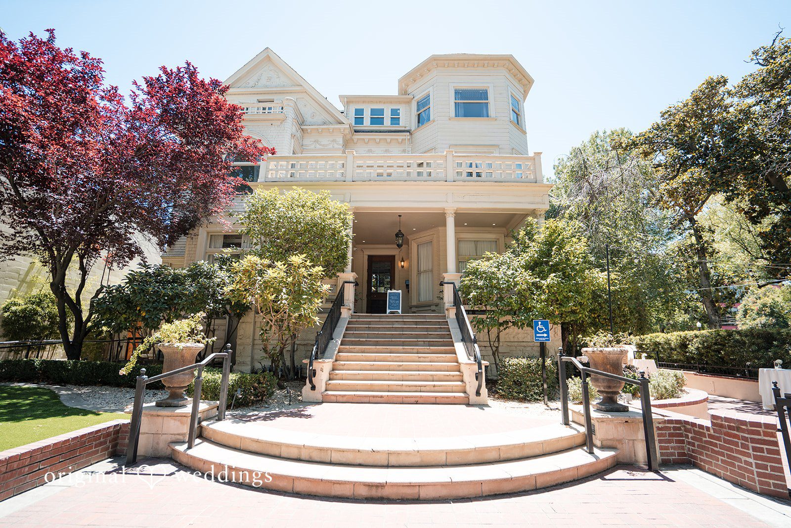 Historic exterior of Sterling Hotel showcasing its elegant entrance and grand architecture in Sacramento.