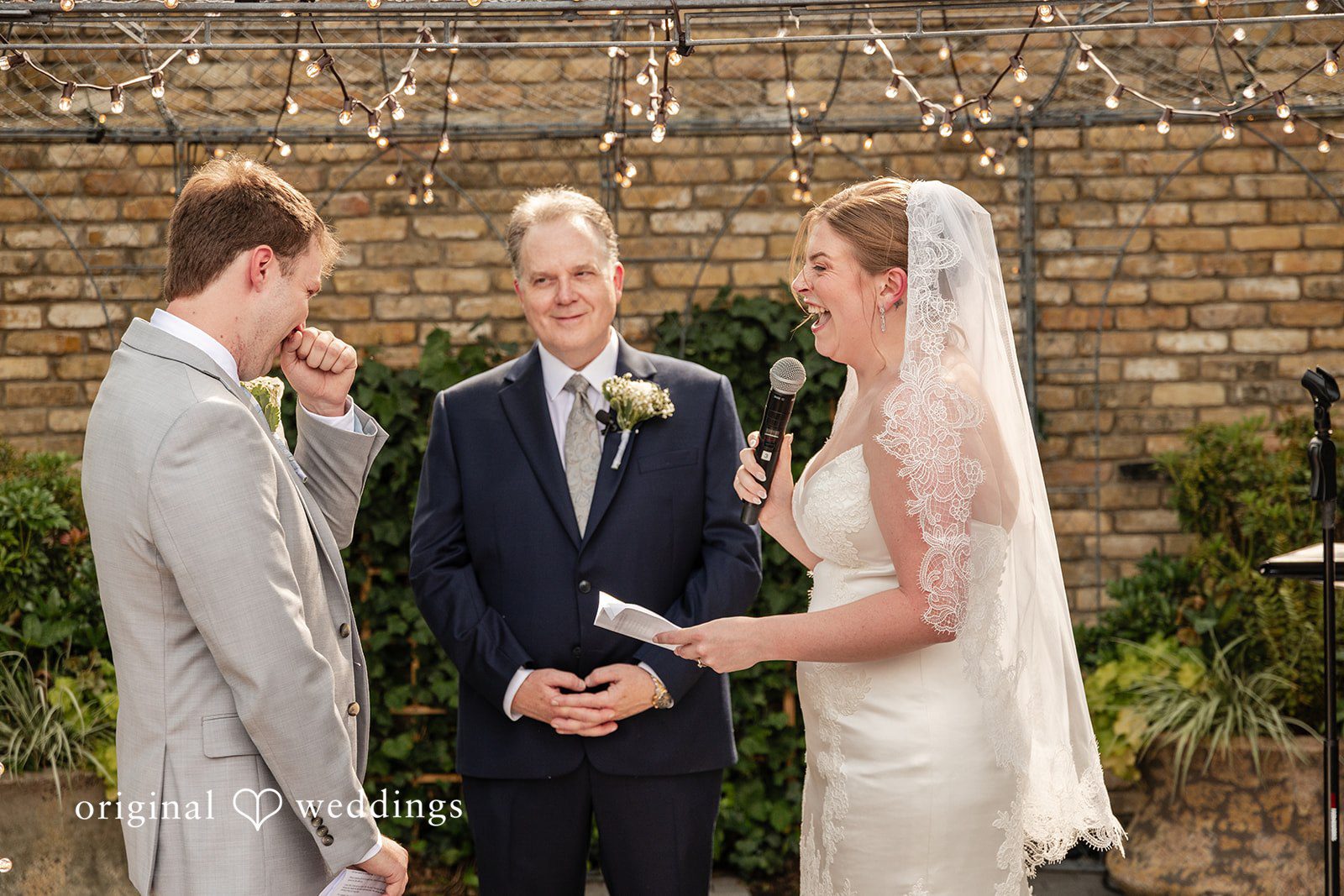 Couple smiling while looking at each other at Terrain Garden