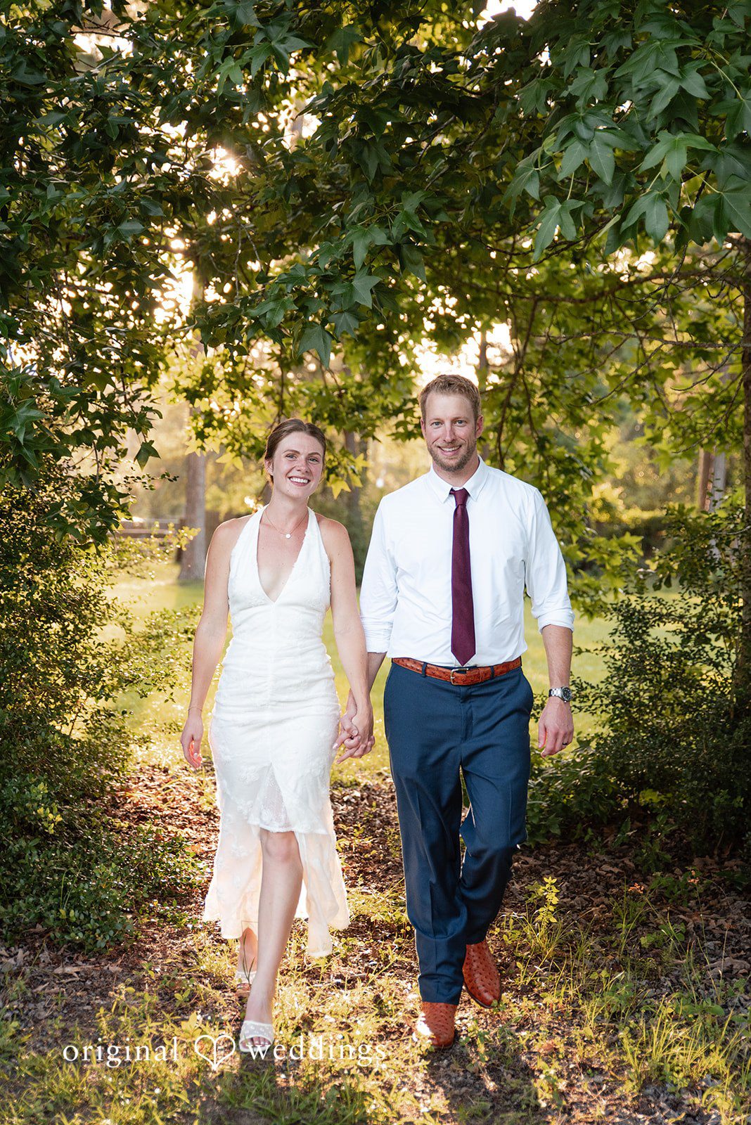 Morgan + Nick The couple takes a walk through the garden