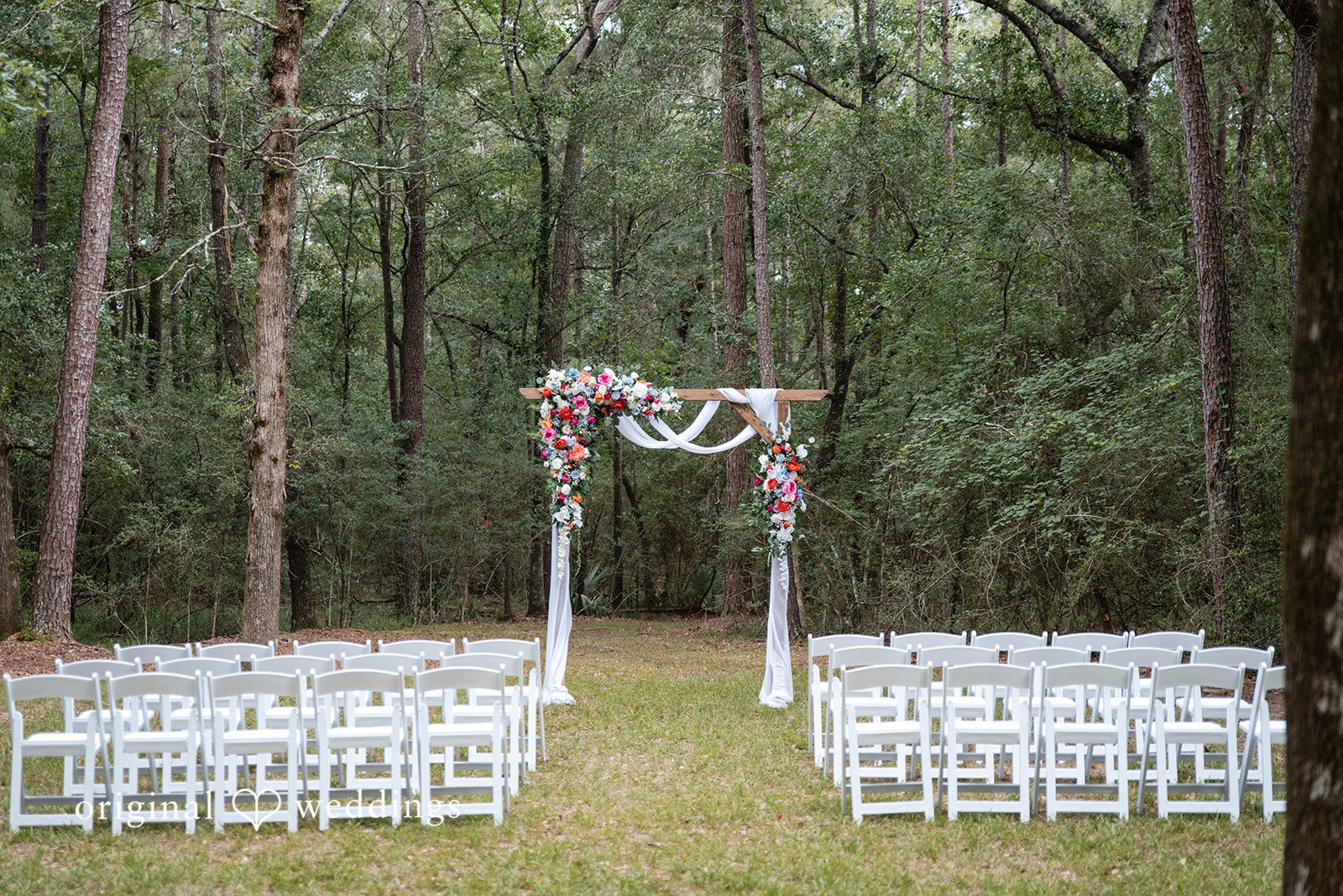Morgan + Nick Decorated wedding ceremony space in a Texas backyard wedding