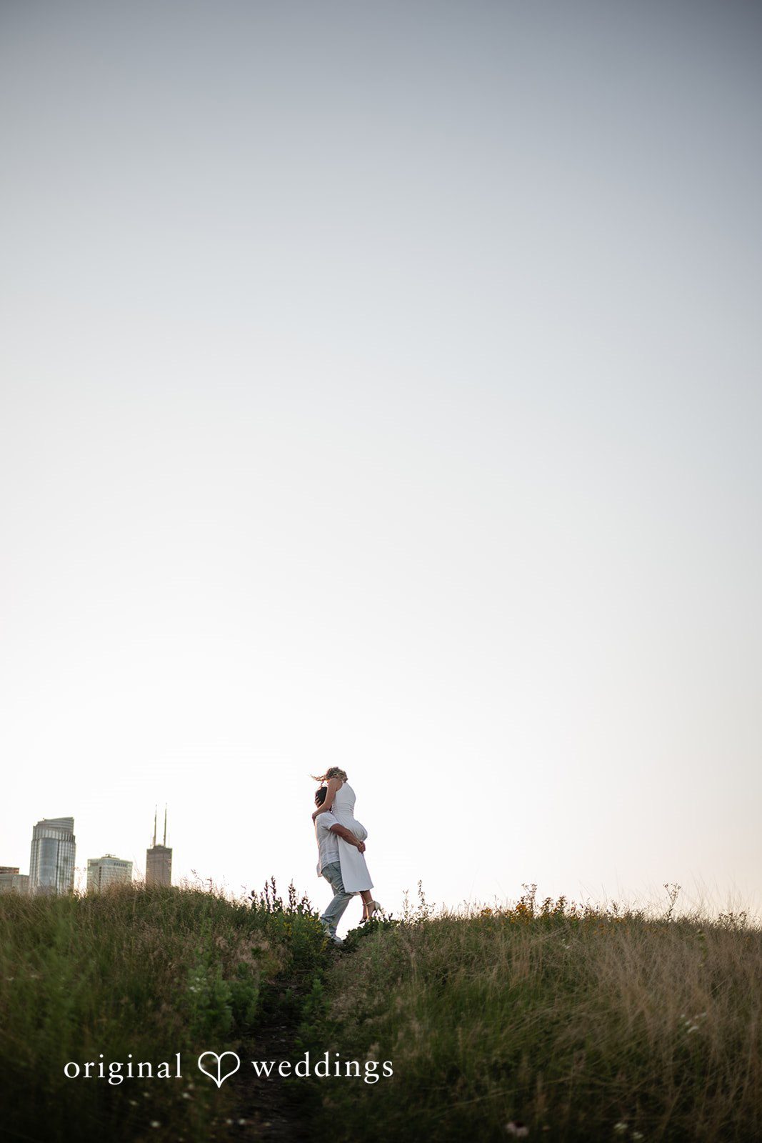 Stunning aesthetic portrait of couple at The Adler Planetarium.