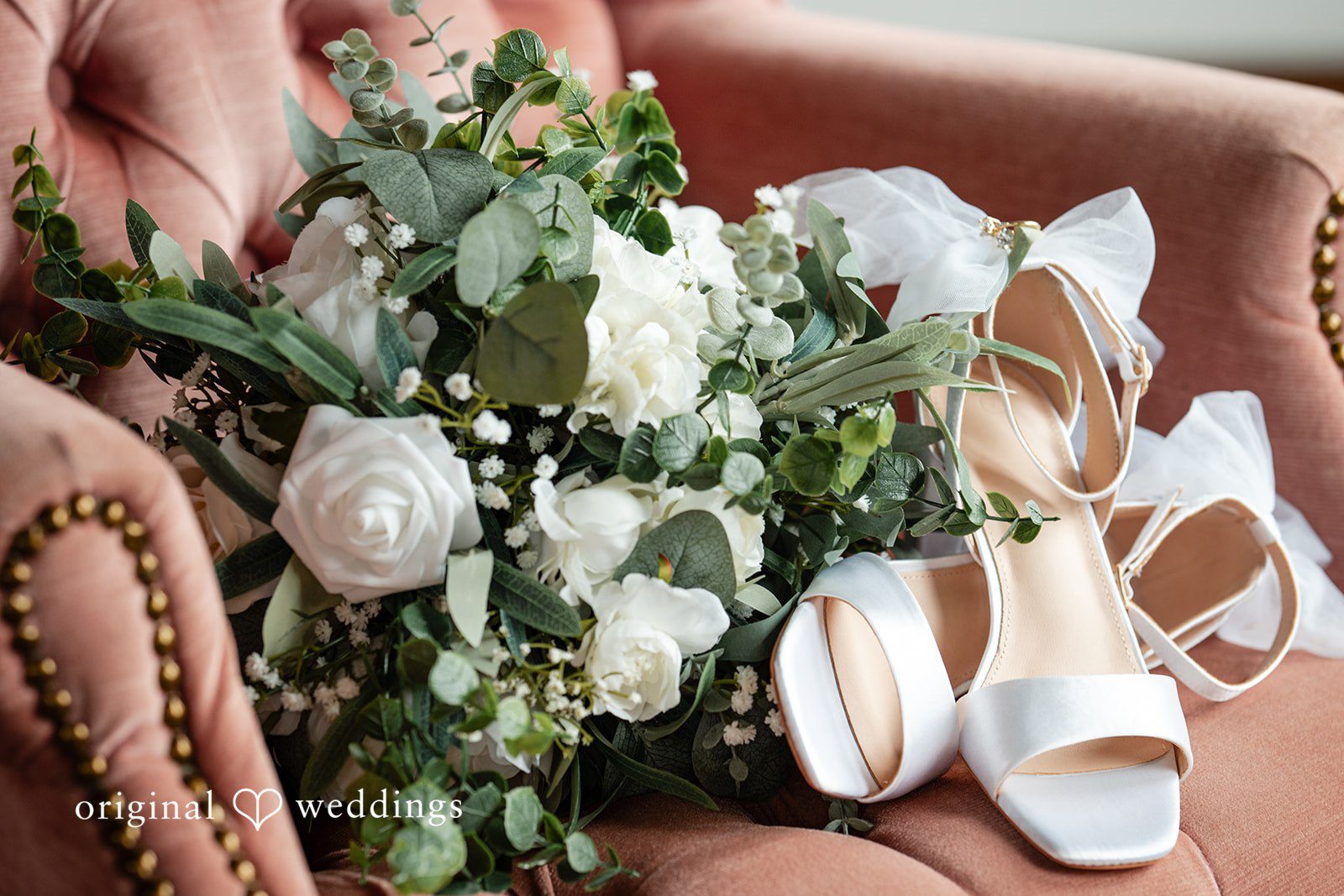 Madison + Ally Bridal bouquet and wedding shoes