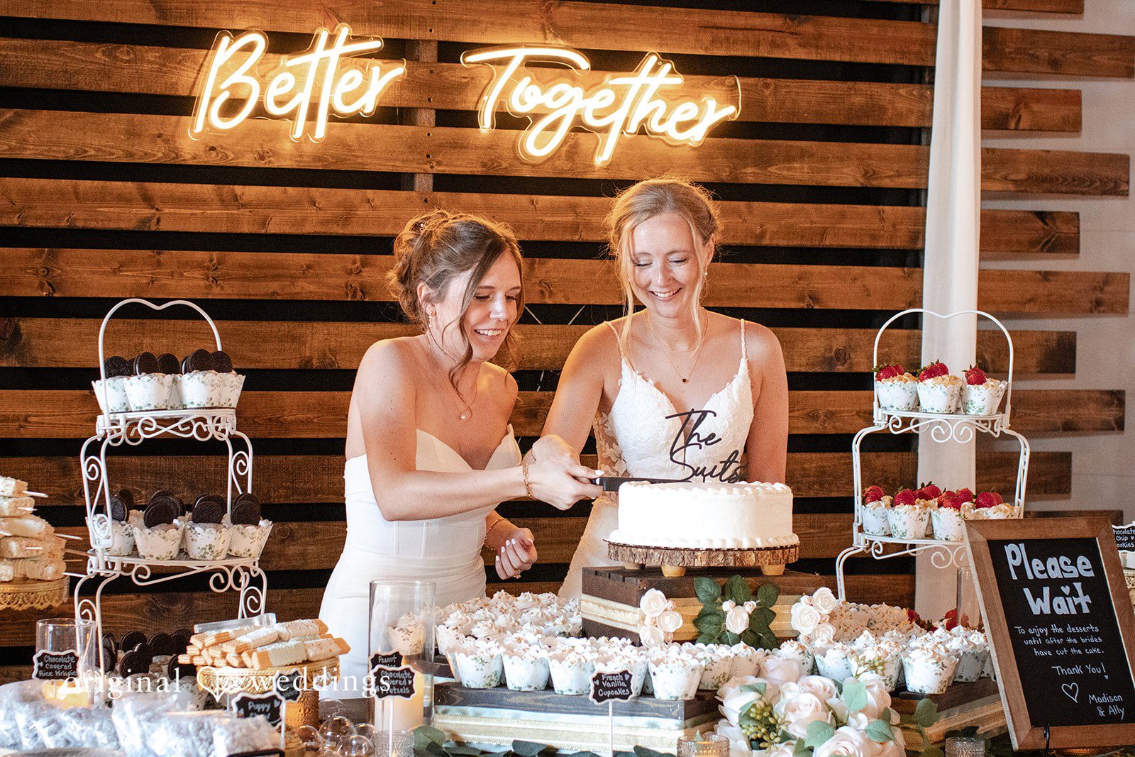 Madison + Ally Romantic cake cutting moment