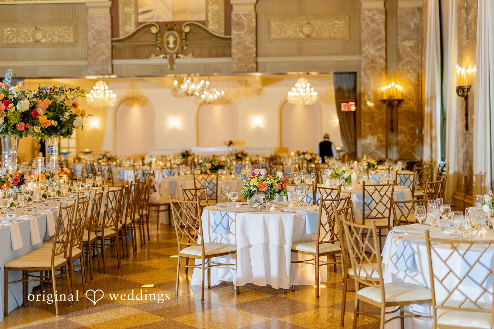 Maret + David Neatly decorated wedding reception hall