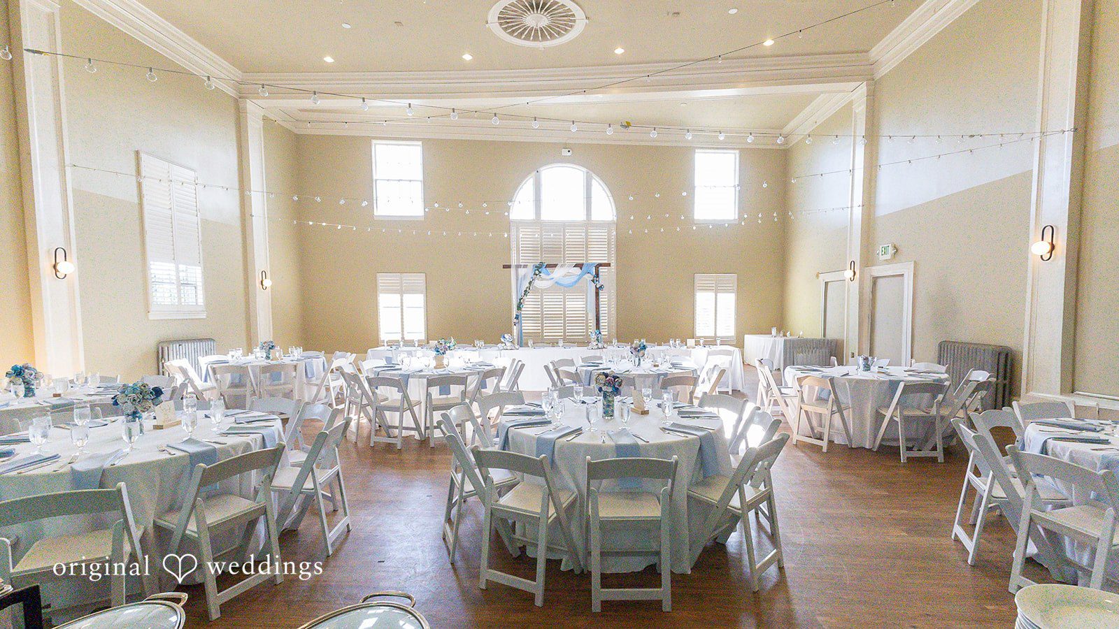 Sasha + Tom Elegant wedding venue arrangement at The Great Hall at Green Lake