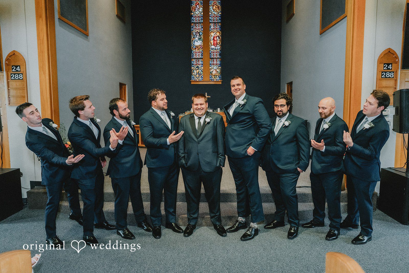 Kevin + Brooke Groom having fun with groomsmen at The Seville