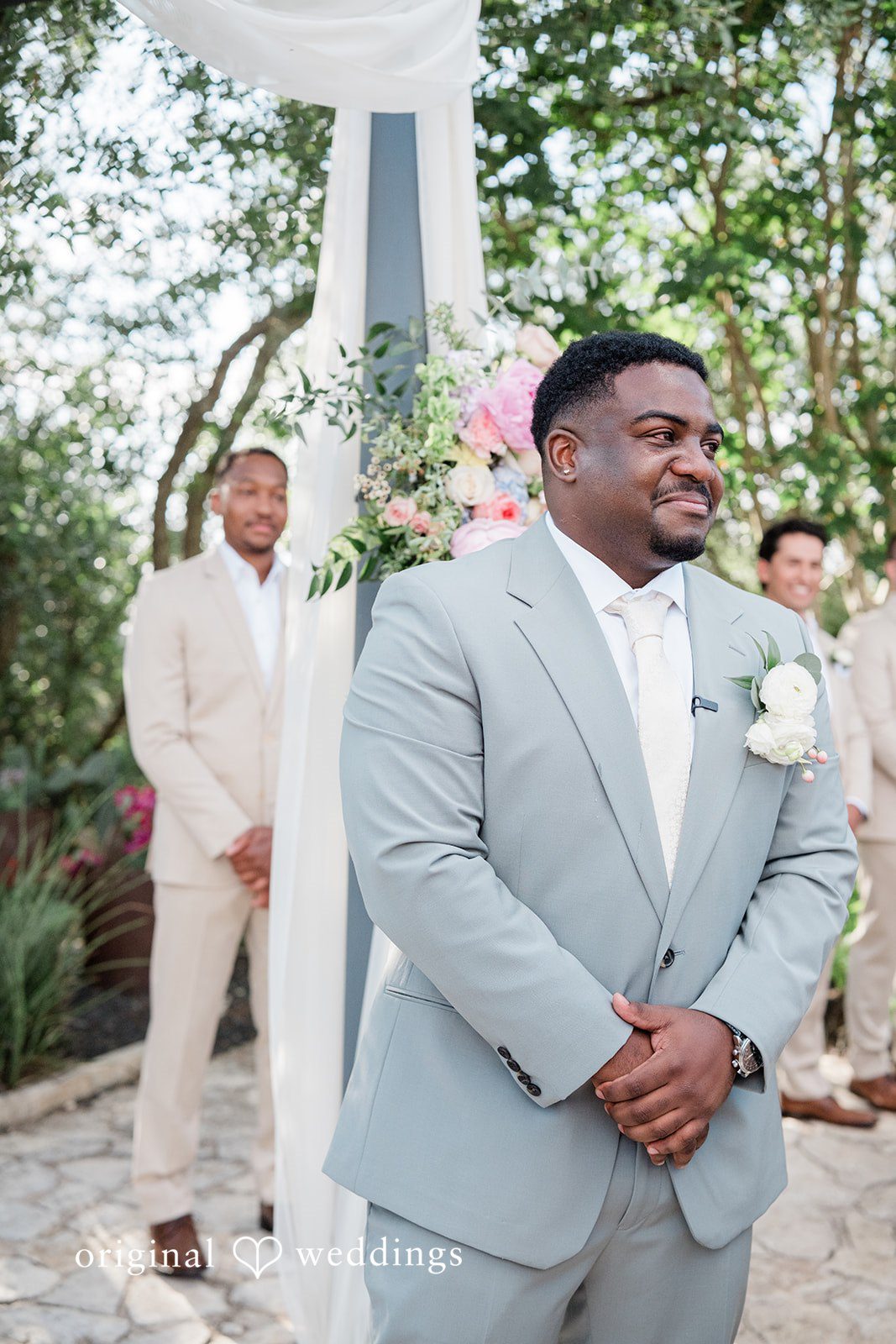 Lilly + Cade Groom waiting for the bride during the ceremony at The Terrace Club